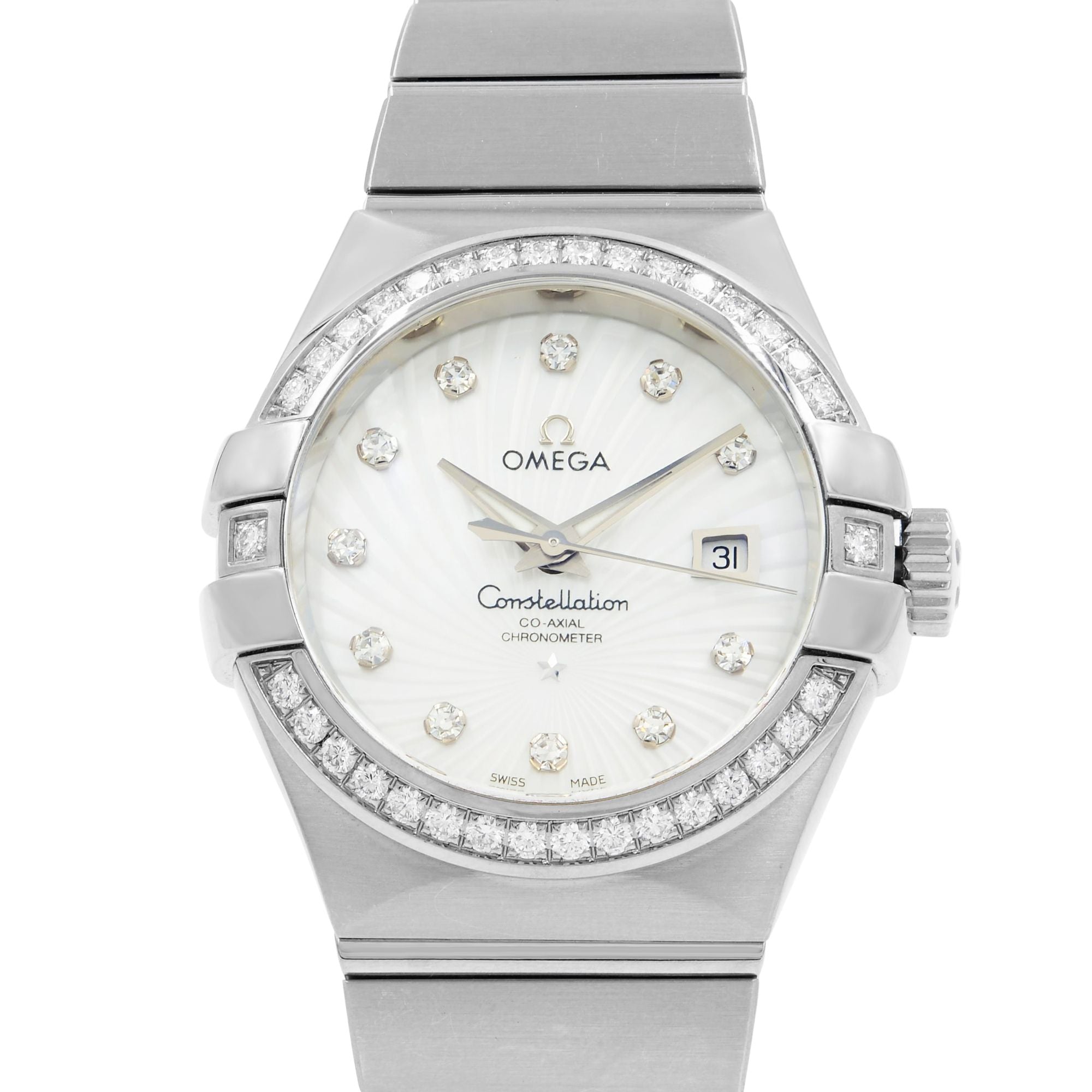 Omega Constellation Silver Diamond White Gold Ladies Watch 123.55.31.20.55.003