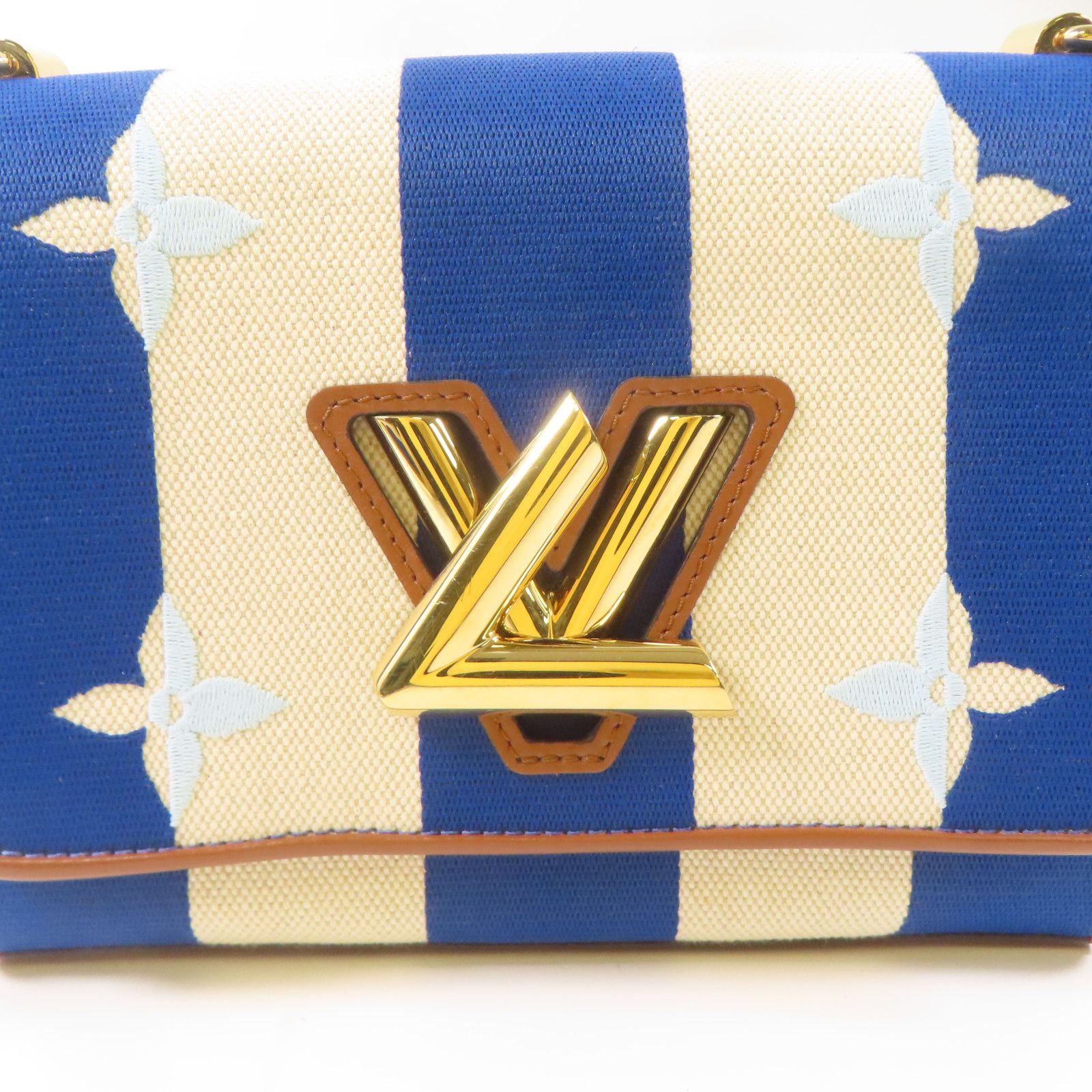 Louis Vuitton Canvas/leather Twist Gold Shoulder Back Bag Blue/white/black Blue White Blue/white/brown Shoulder Bag M 57