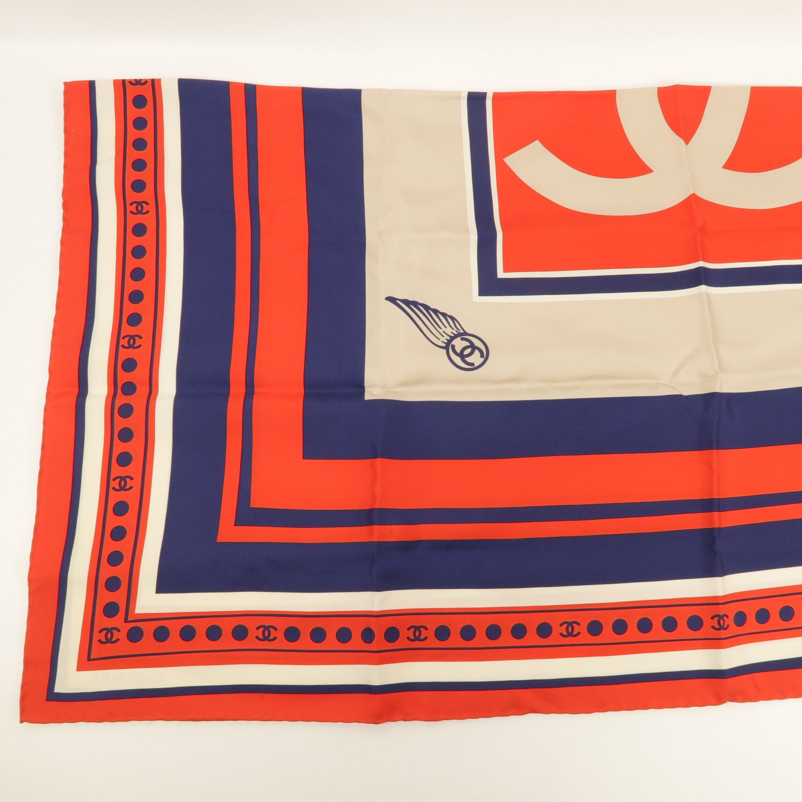 Chanel Red Navy Red/blue _ Quality _ Width Scarf Silk