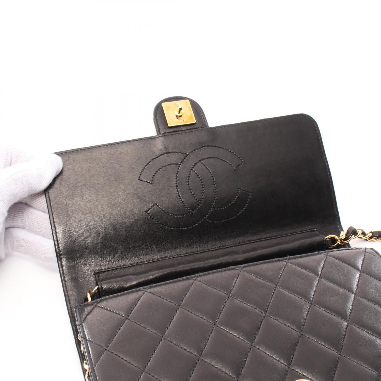 Chanel Black Matelasse Shoulder Bag Lambskin (sheep Leather)