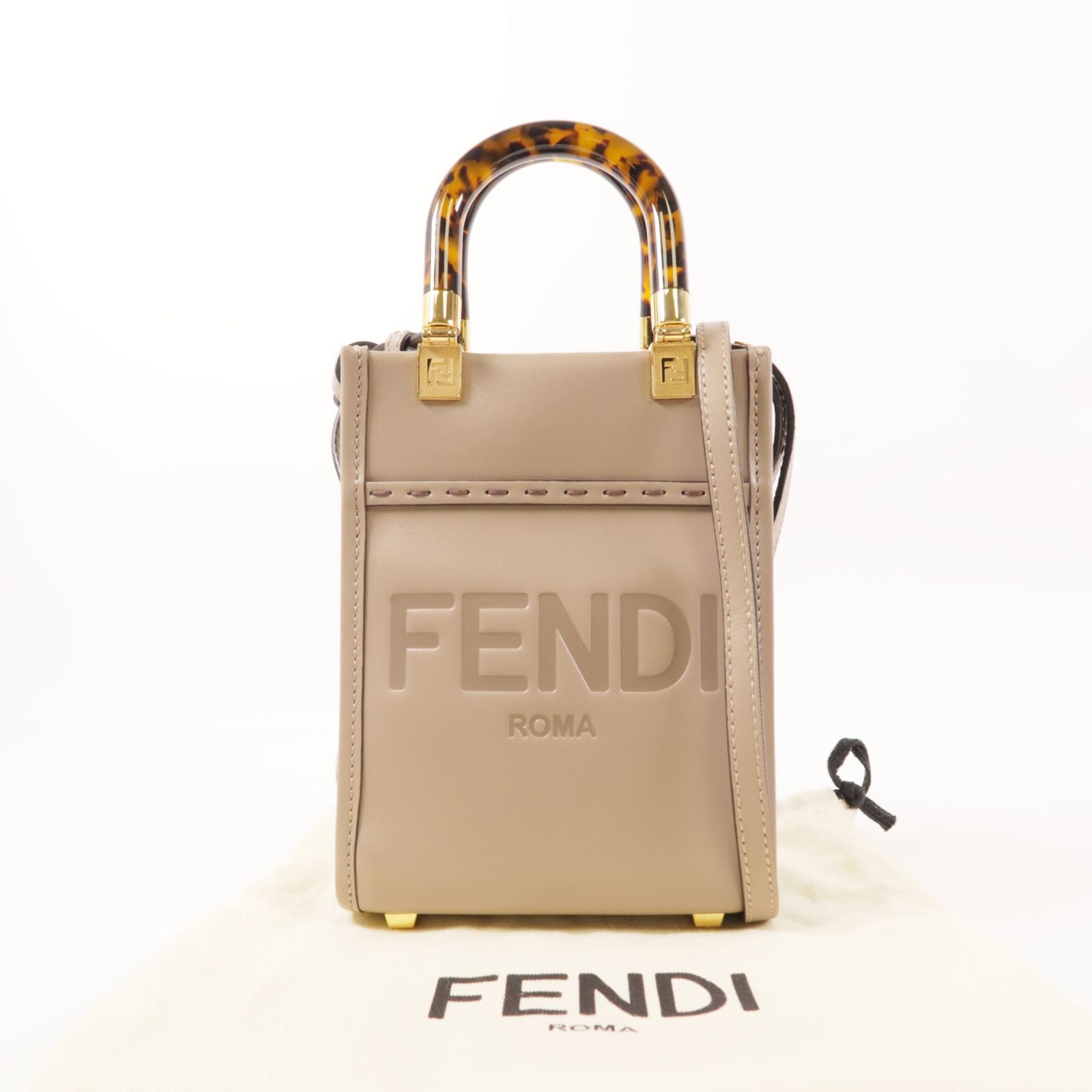 Fendi Cowhide Leather Mini Sunshine Shopper Hand-turned Shoulder Bag 2way Shoulder Bag Gray Grey Calfskin (cowhide) 8