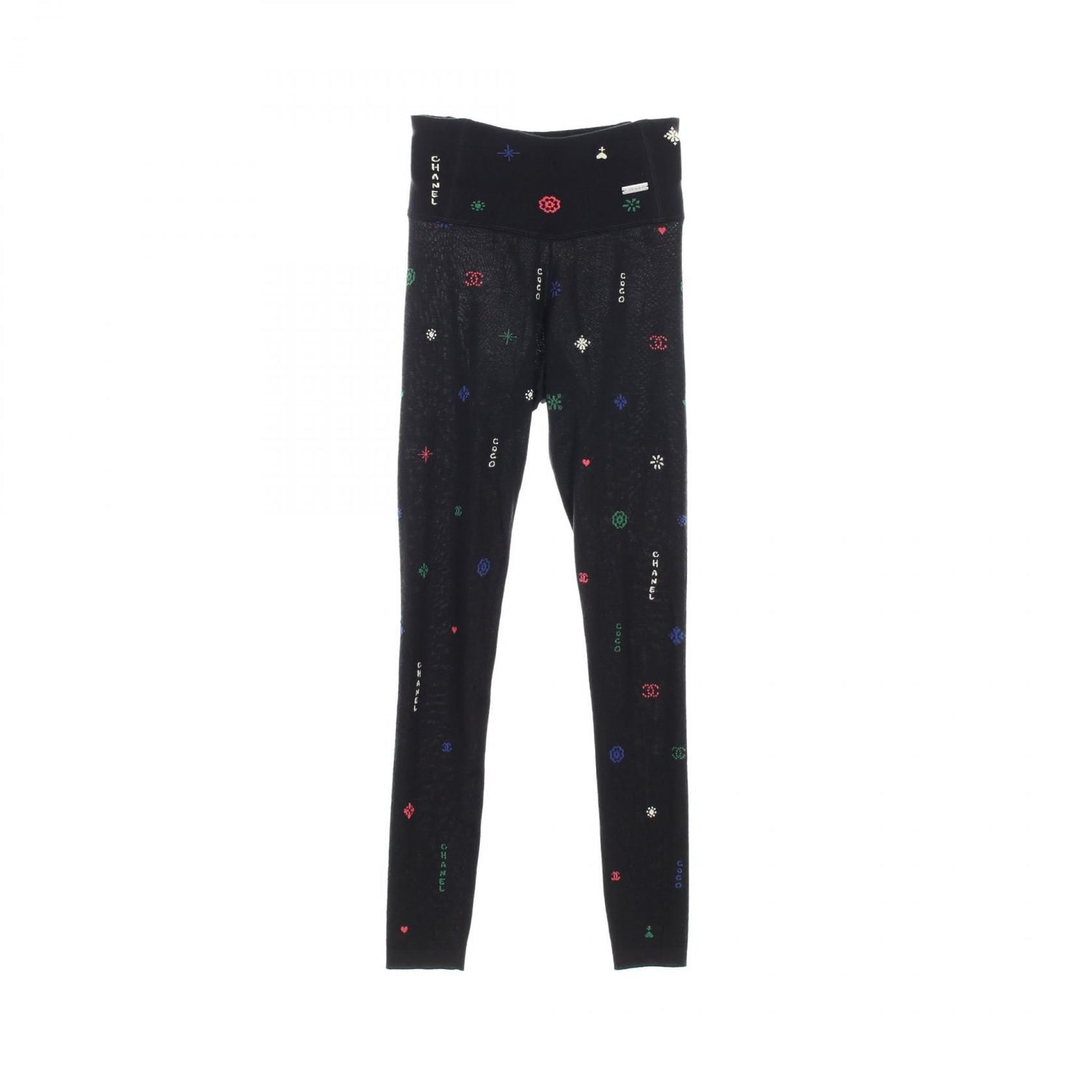 Chanel Black Coco Mark Camellia Leggings Pants Cashmere Silk 21n P 70775k 10260