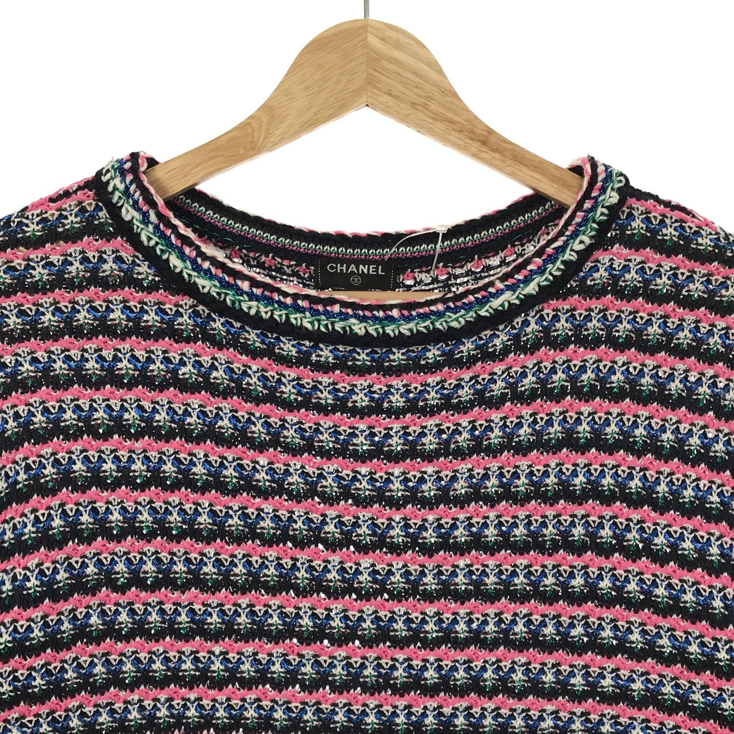 Chanel Short Sleeve Tweed Sweater Cotton Pink 36