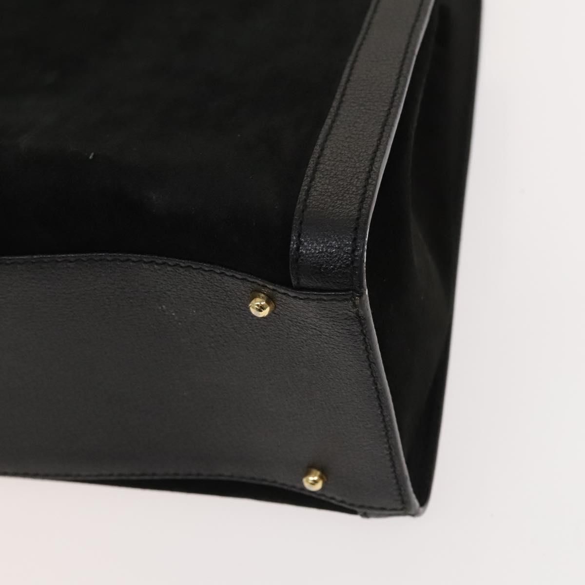 Gucci Bamboo Hand Bag Suede Black Gold 02 123 0260 Auth