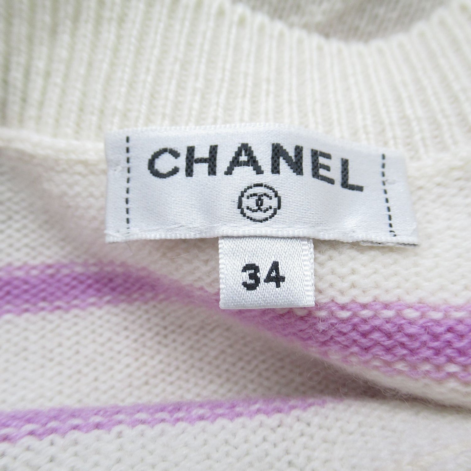 Chanel Striped Cashmere Sweater Knitwear White Multicolor 34
