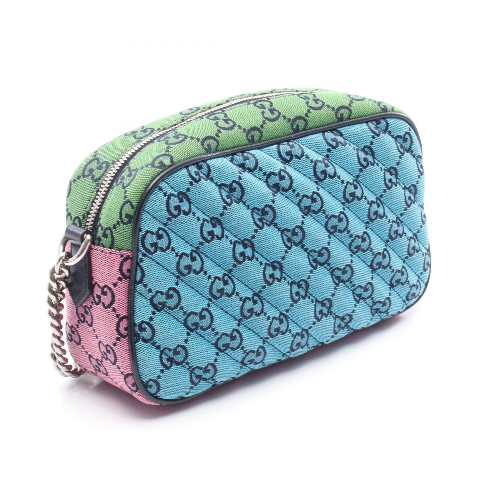 Gucci Gg Marmont Gg Canvas Quilted Shoulder Bag Yellow Navy Multicolor Canvas 447632