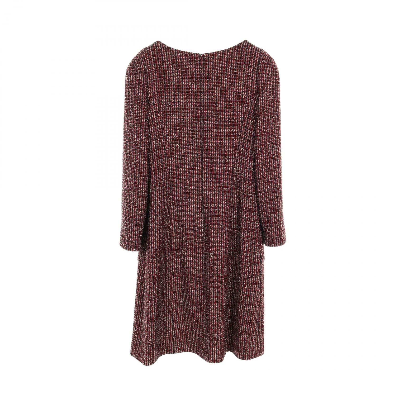 Chanel Bordeaux Multicolor Dress Wool P 44001v 32333