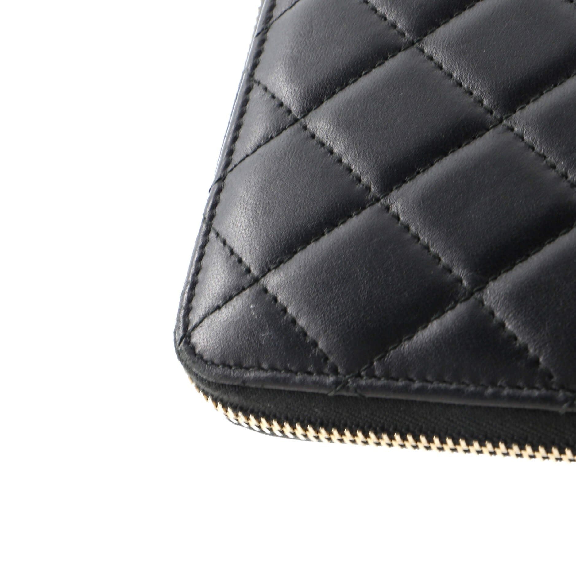 Chanel Zip Around Wallet With Pearl Chain Quilted Lambskin Long
