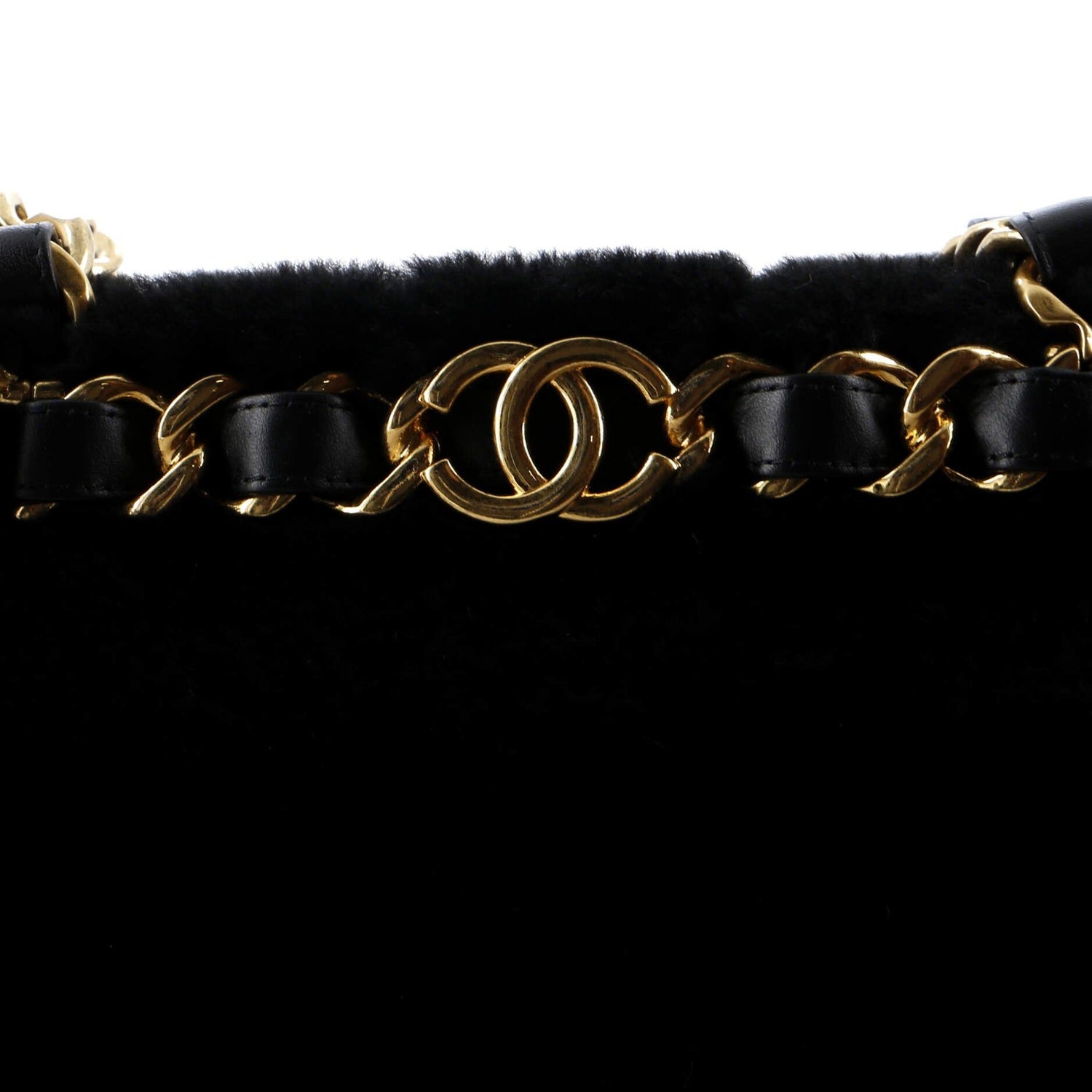 Chanel CC Bar Chain Handle Shopping Tote Quilted Shearling Small