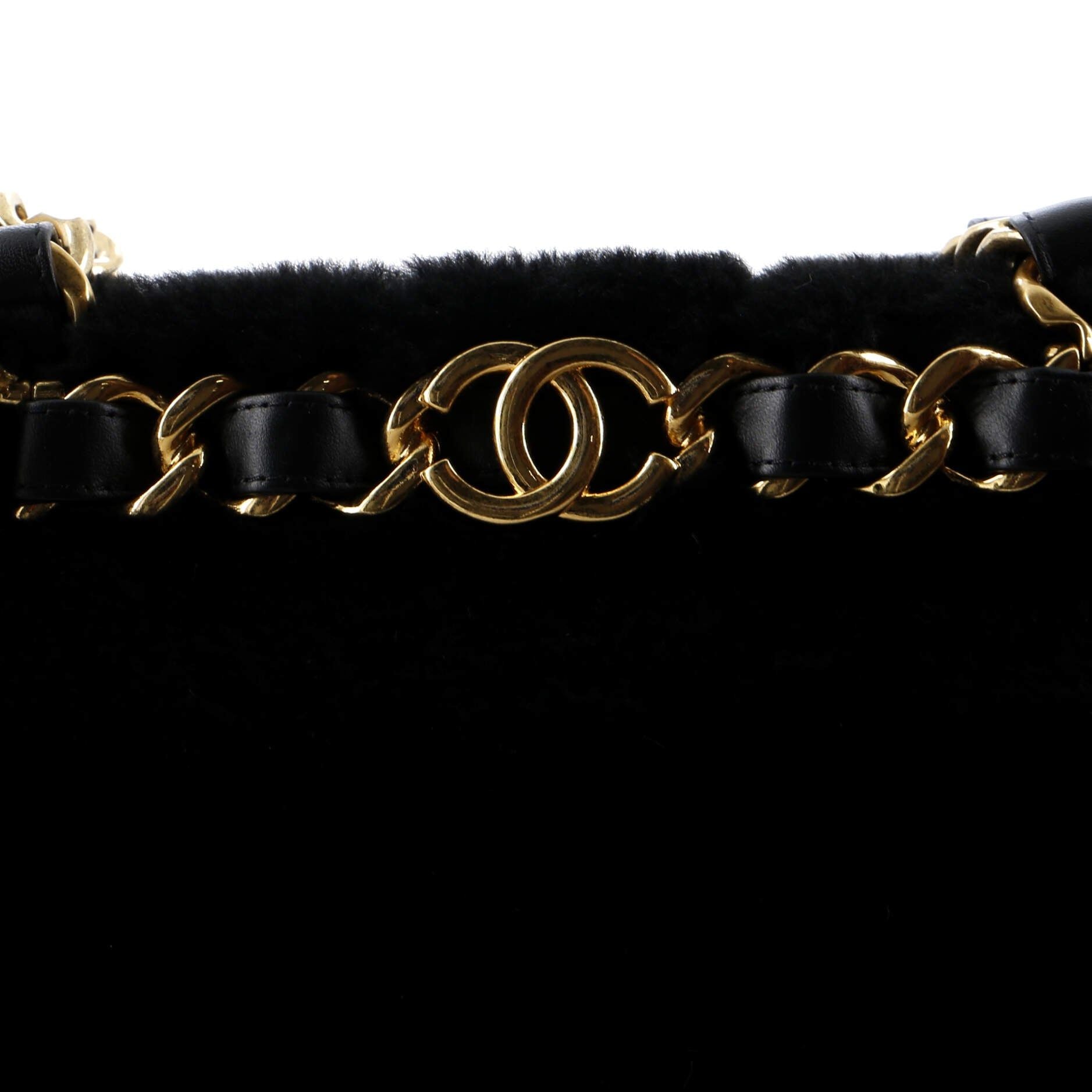 Chanel CC Bar Chain Handle Shopping Tote Quilted Shearling Small