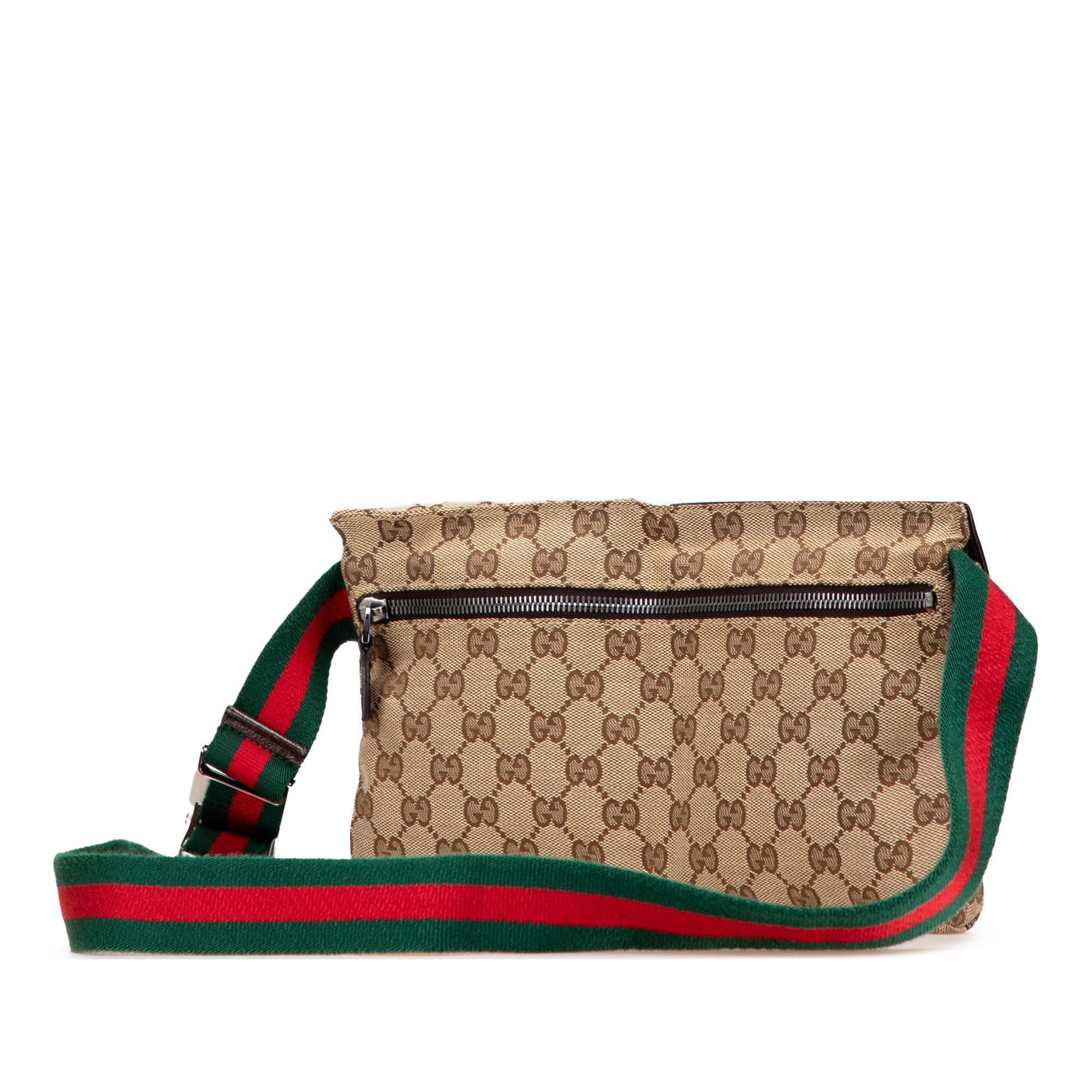 Gucci GG Canvas Web Double Pocket Belt Bag Brown