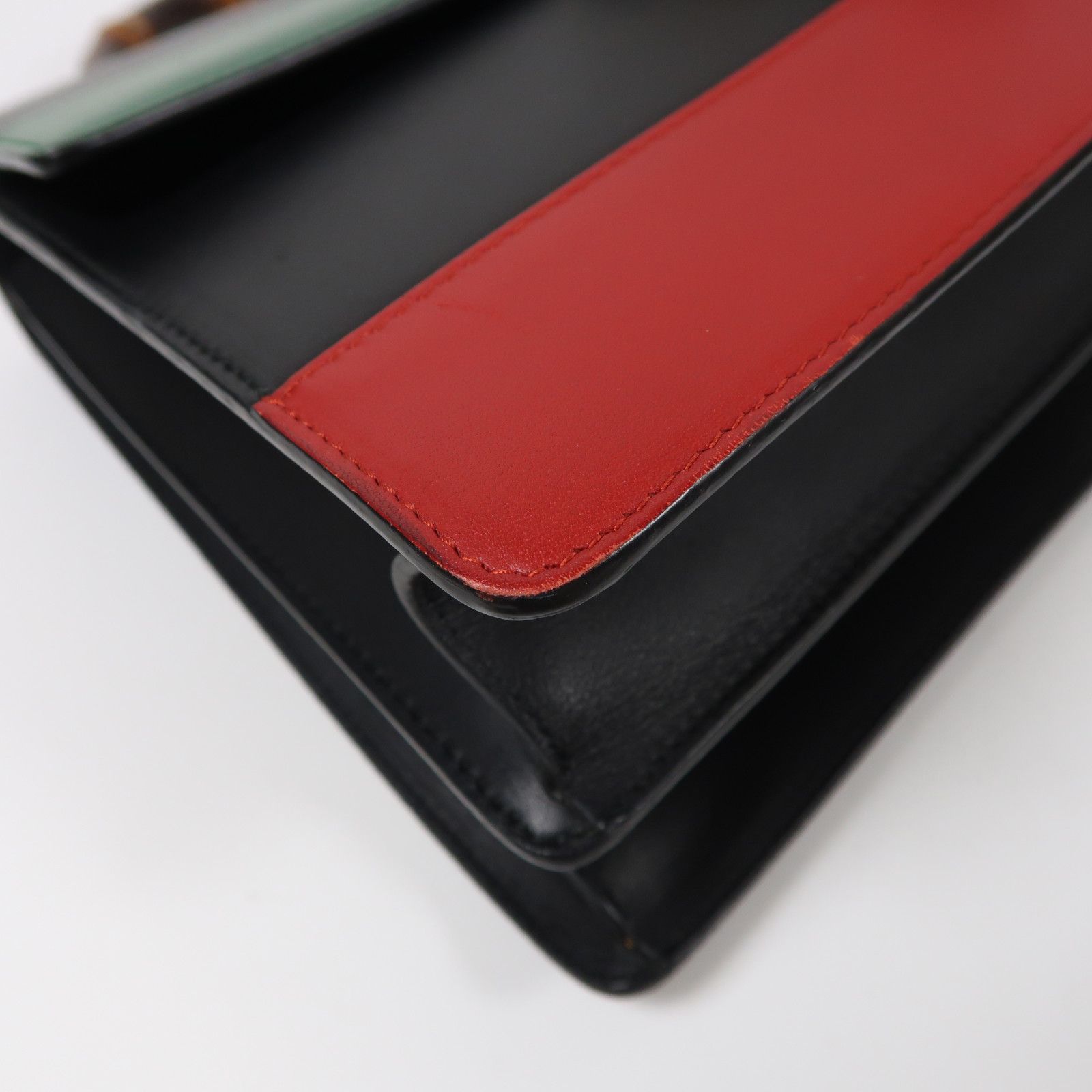 Gucci Cowhide Leather 2Way Shoulder Hand-turned Shoulder Bag Black/red/green 2way Shoulder Bag Black Red Black Green Re