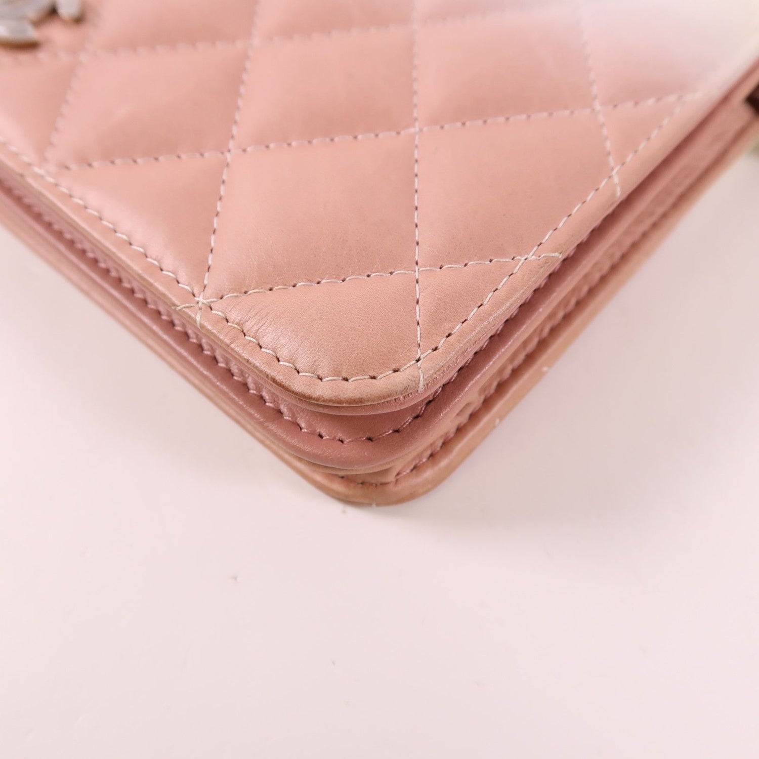 Chanel White Pink/white Lacquer Leather/cowhide Leather Woc Wallet On Chain Silver Cross Shoulder Bag