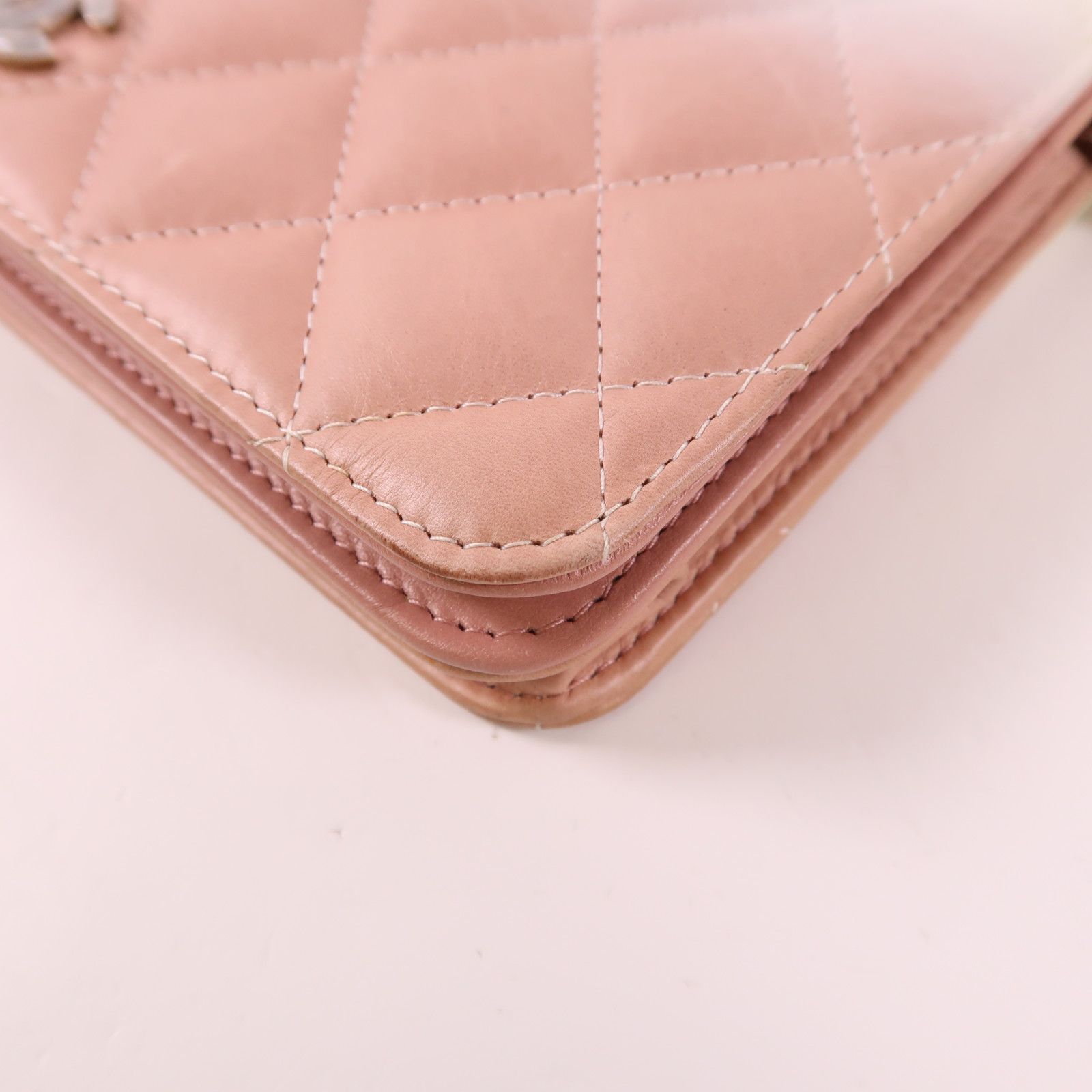 Chanel White Pink/white Lacquer Leather/cowhide Leather Woc Wallet On Chain Silver Cross Shoulder Bag