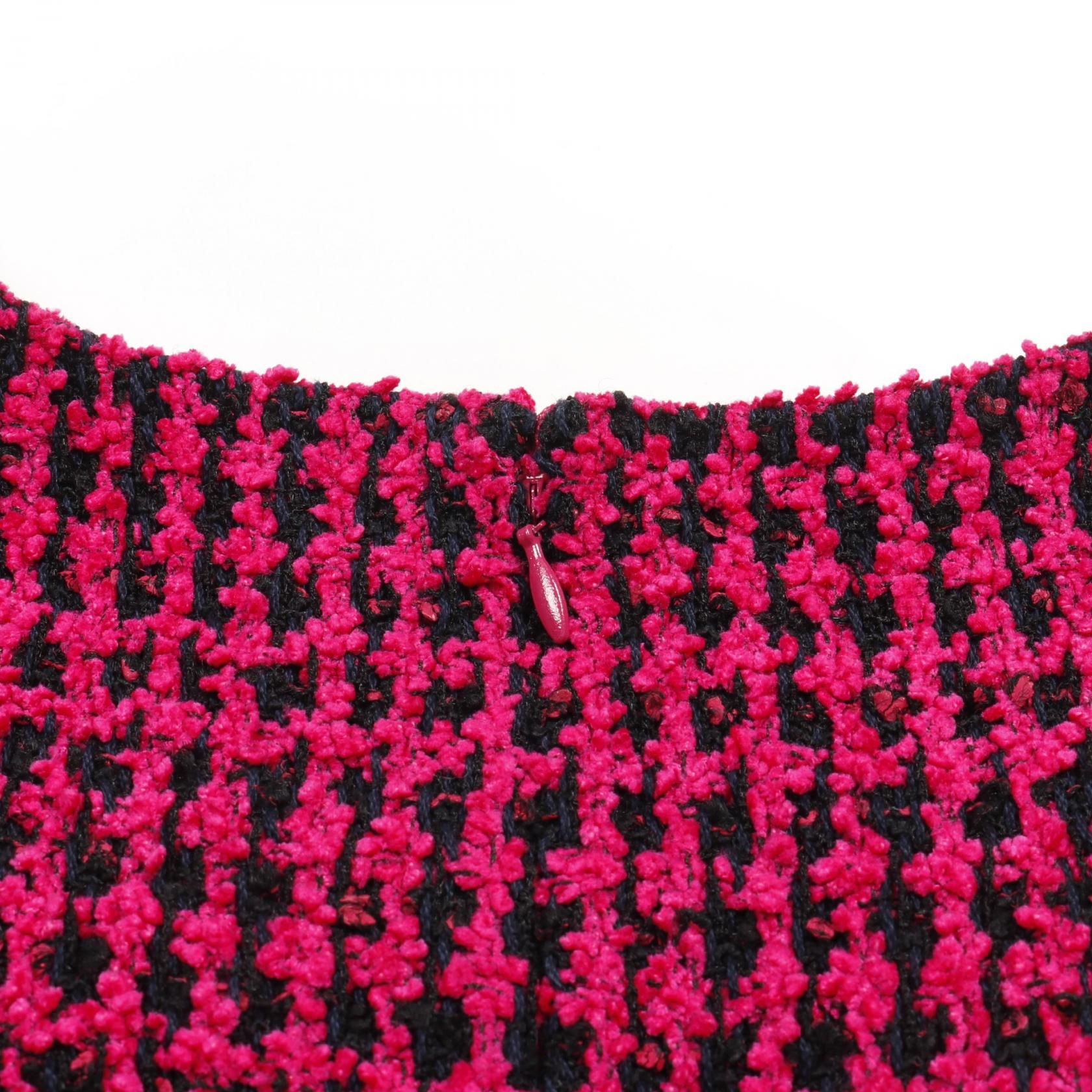 Chanel Pink Black Dress Rayon Cotton Wool P 55184v 41404