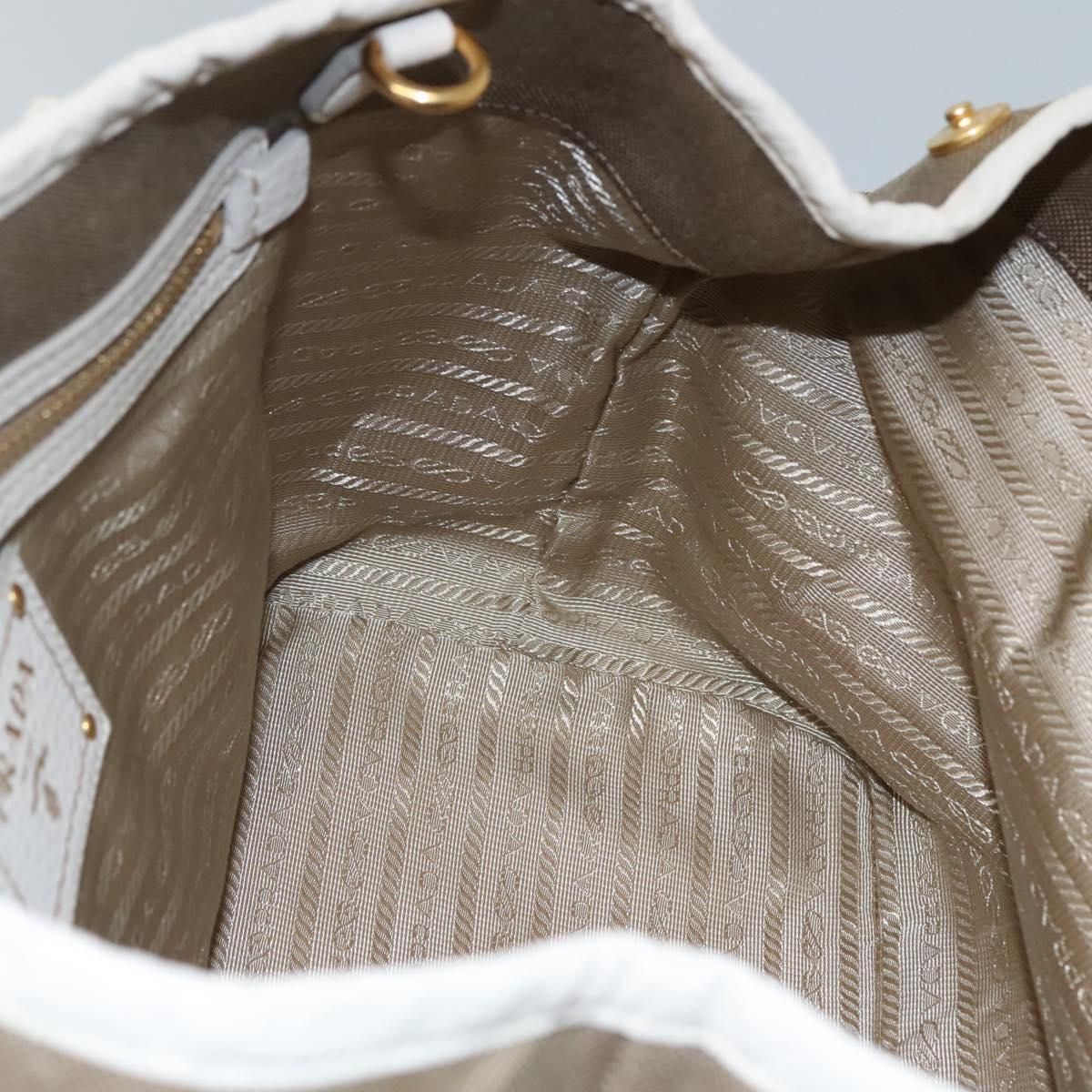 Prada Hand Bag Canvas Beige White Gold Auth