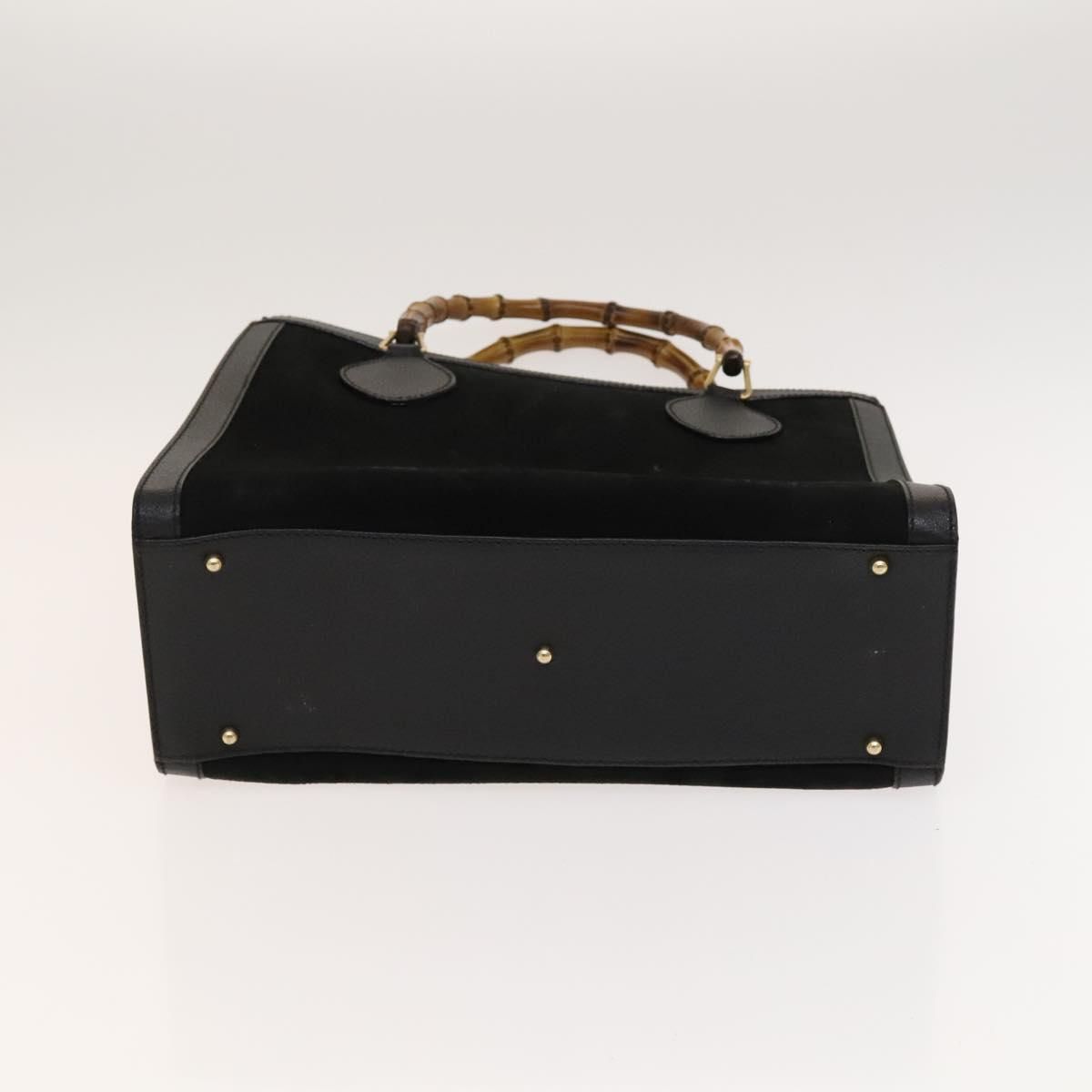 Gucci Bamboo Hand Bag Suede Black Gold 02 123 0260 Auth