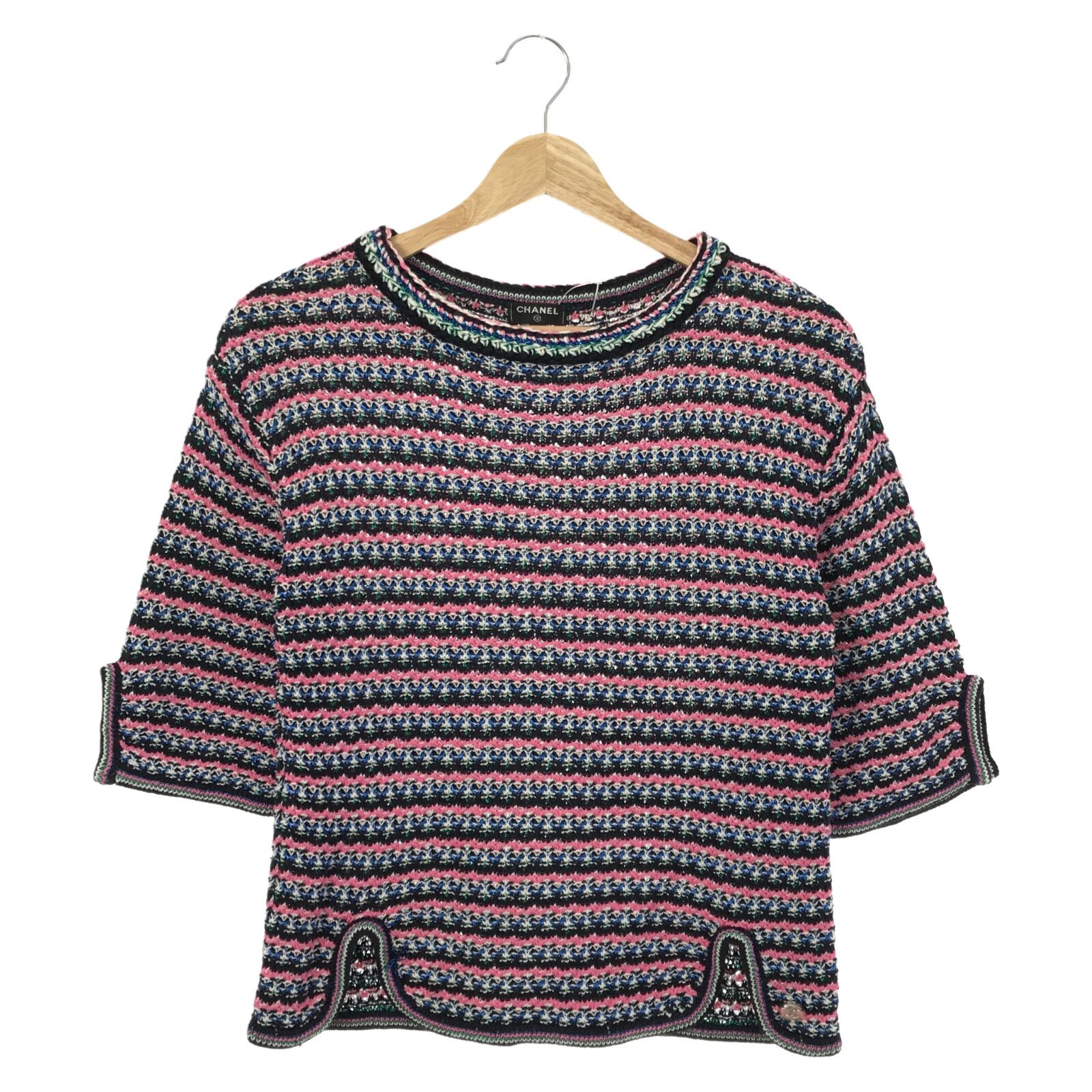 Chanel Short Sleeve Tweed Sweater Cotton Pink 36