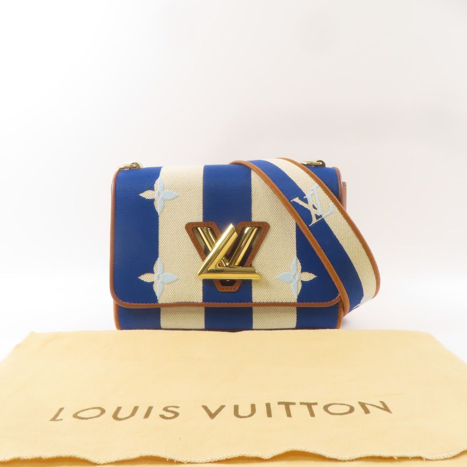 Louis Vuitton Canvas/leather Twist Gold Shoulder Back Bag Blue/white/black Blue White Blue/white/brown Shoulder Bag M 57