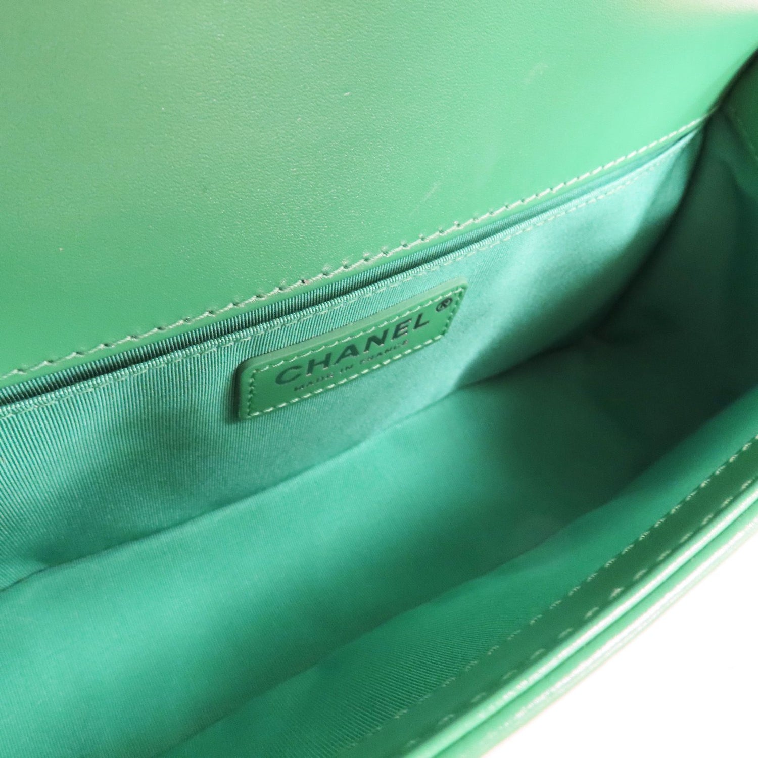 Chanel Matelasse Boy 25 Shoulder Bag Calfskin Green Sliver Tone Metal