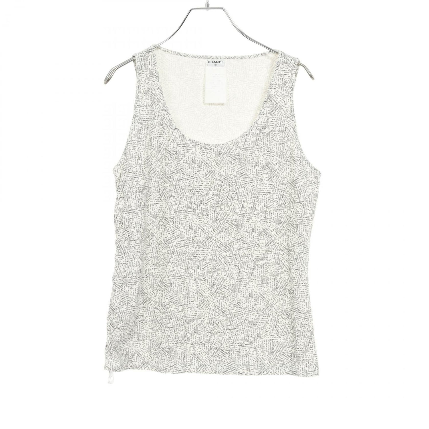 Chanel White Black All-over Logo Print Side Zip Tank Top Other Nylon P 12898v 07257