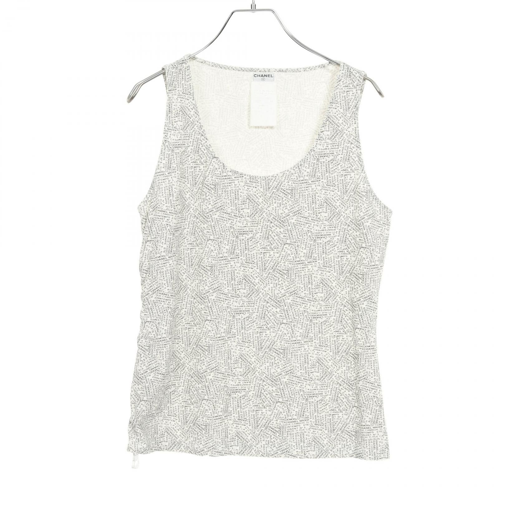 Chanel White Black All-over Logo Print Side Zip Tank Top Other Nylon P 12898v 07257