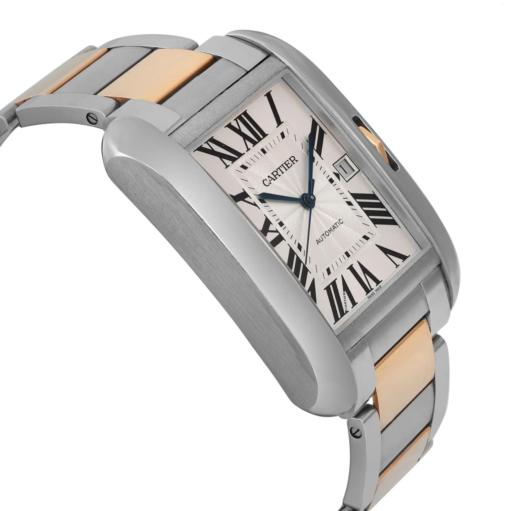 Cartier Tank Anglaise XL 18K Rose Gold Steel Silver Dial Men Watch W5310006