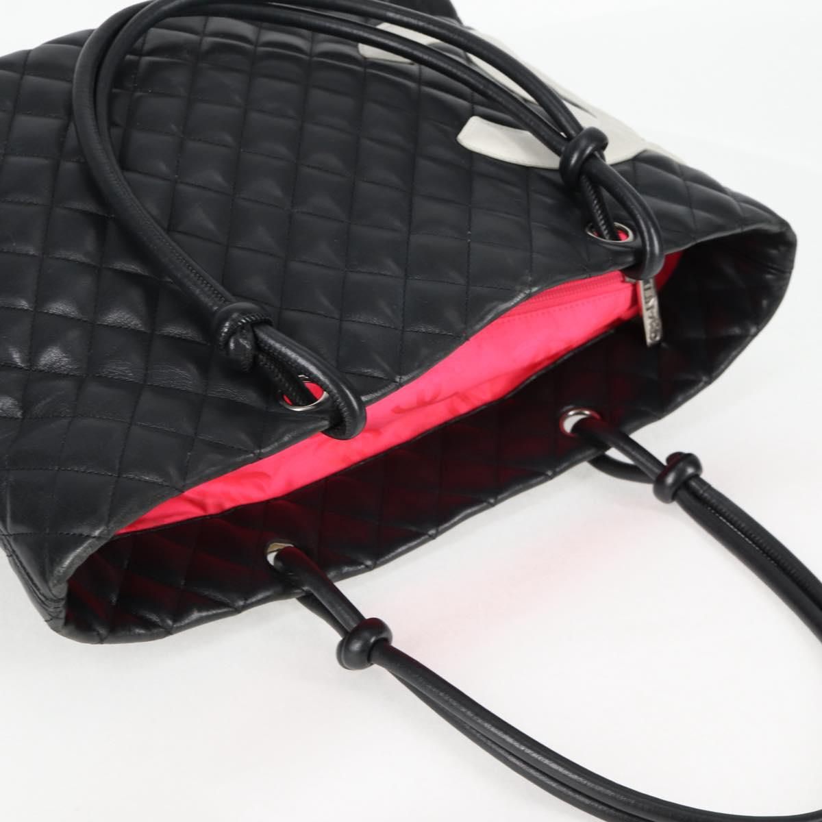 Chanel Cambon Line Matelasse Tote Bag Leather Black Silver Cc Auth