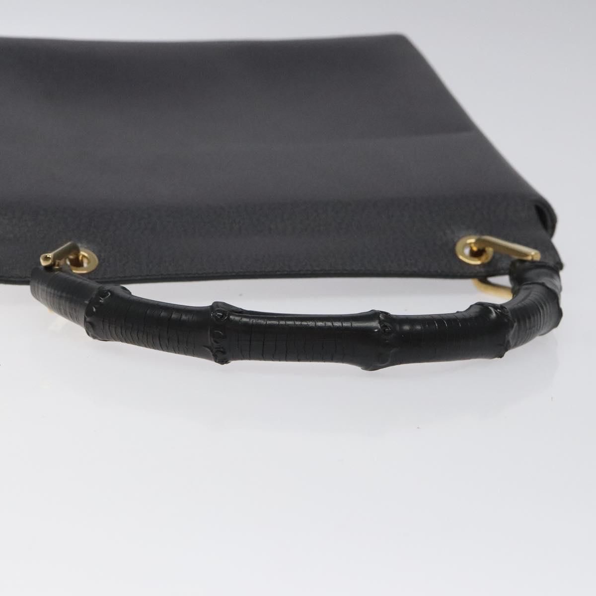 Gucci Bamboo Hand Bag Leather Black Gold 001 3444 1887 Auth