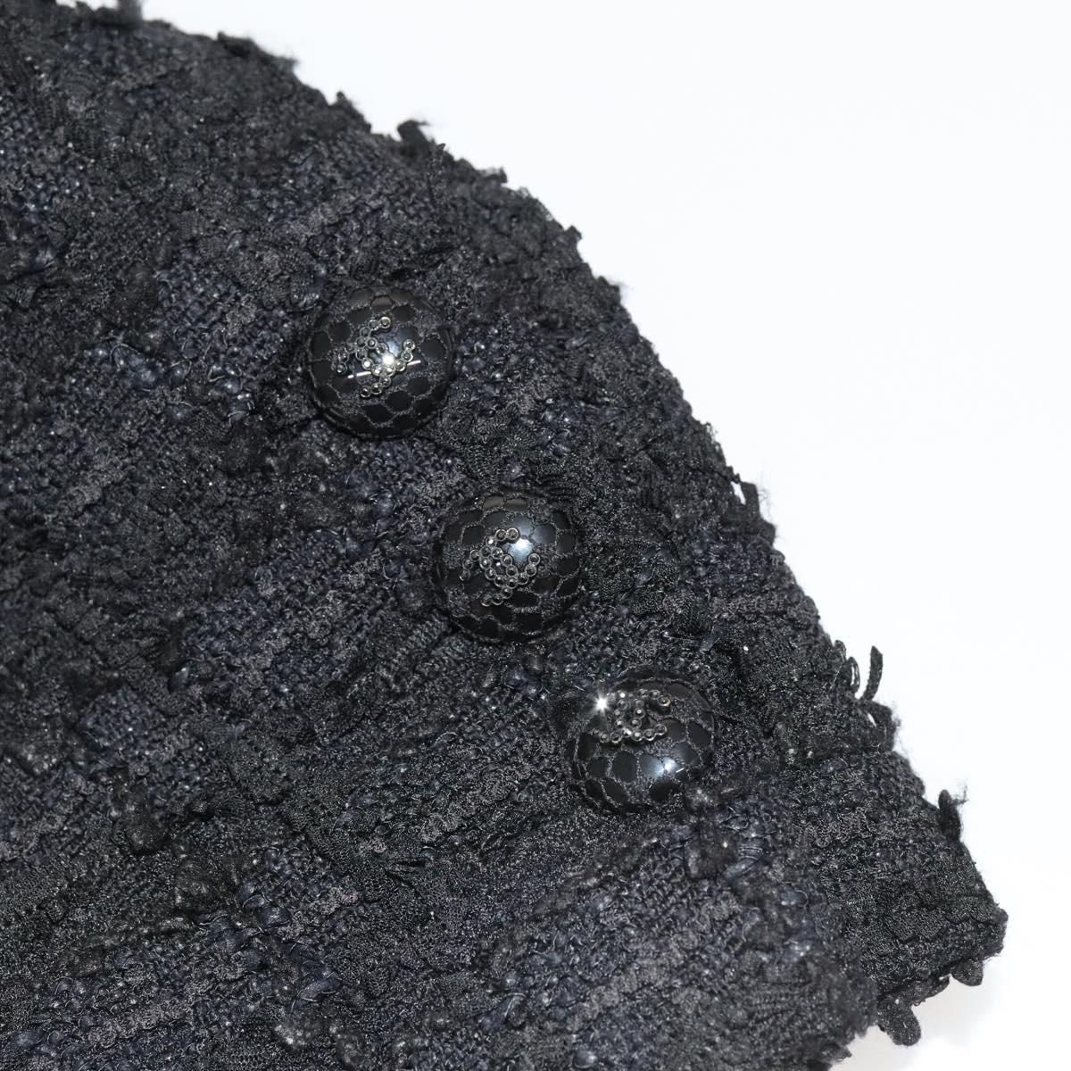 Chanel Jacket 48 Tweed Black Cc Auth