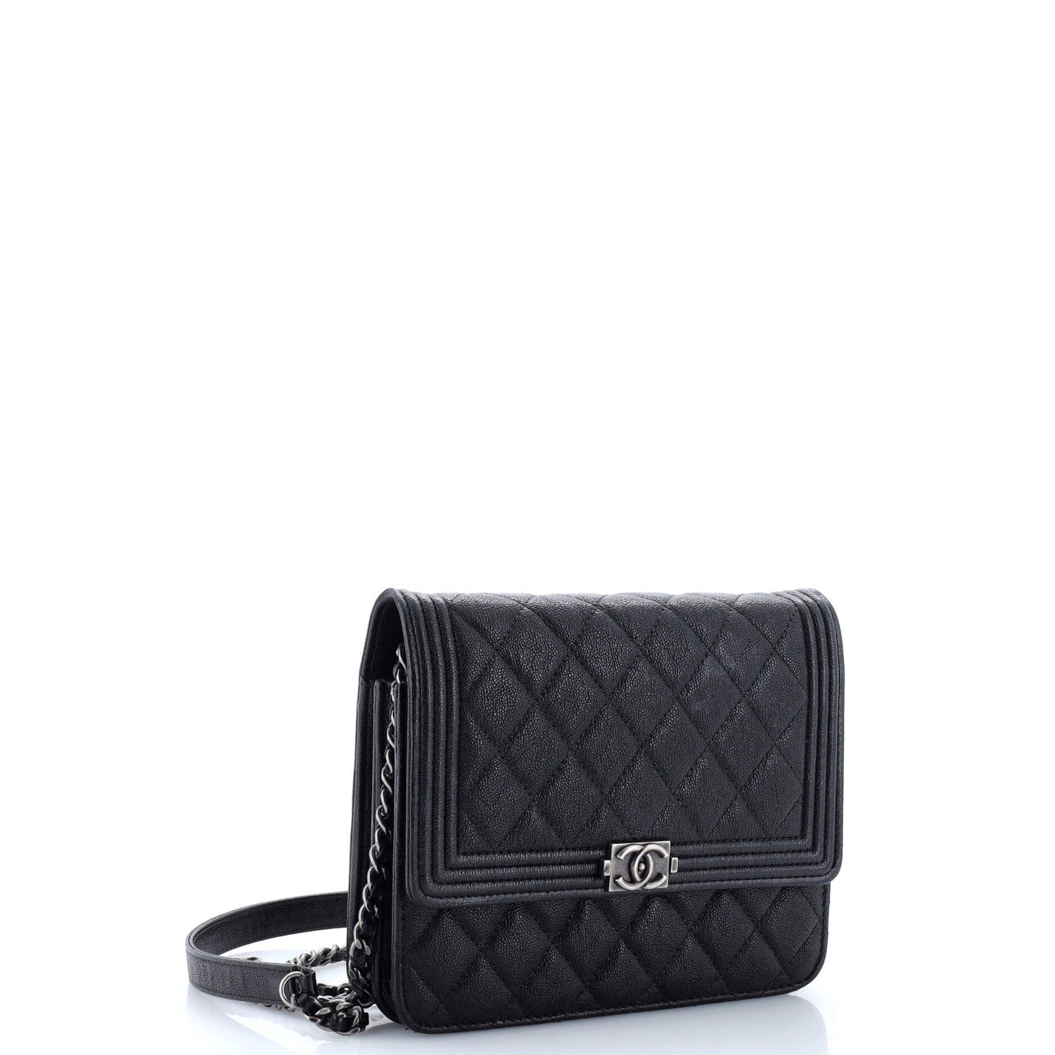 Chanel Boy Square Wallet On Chain Quilted Caviar