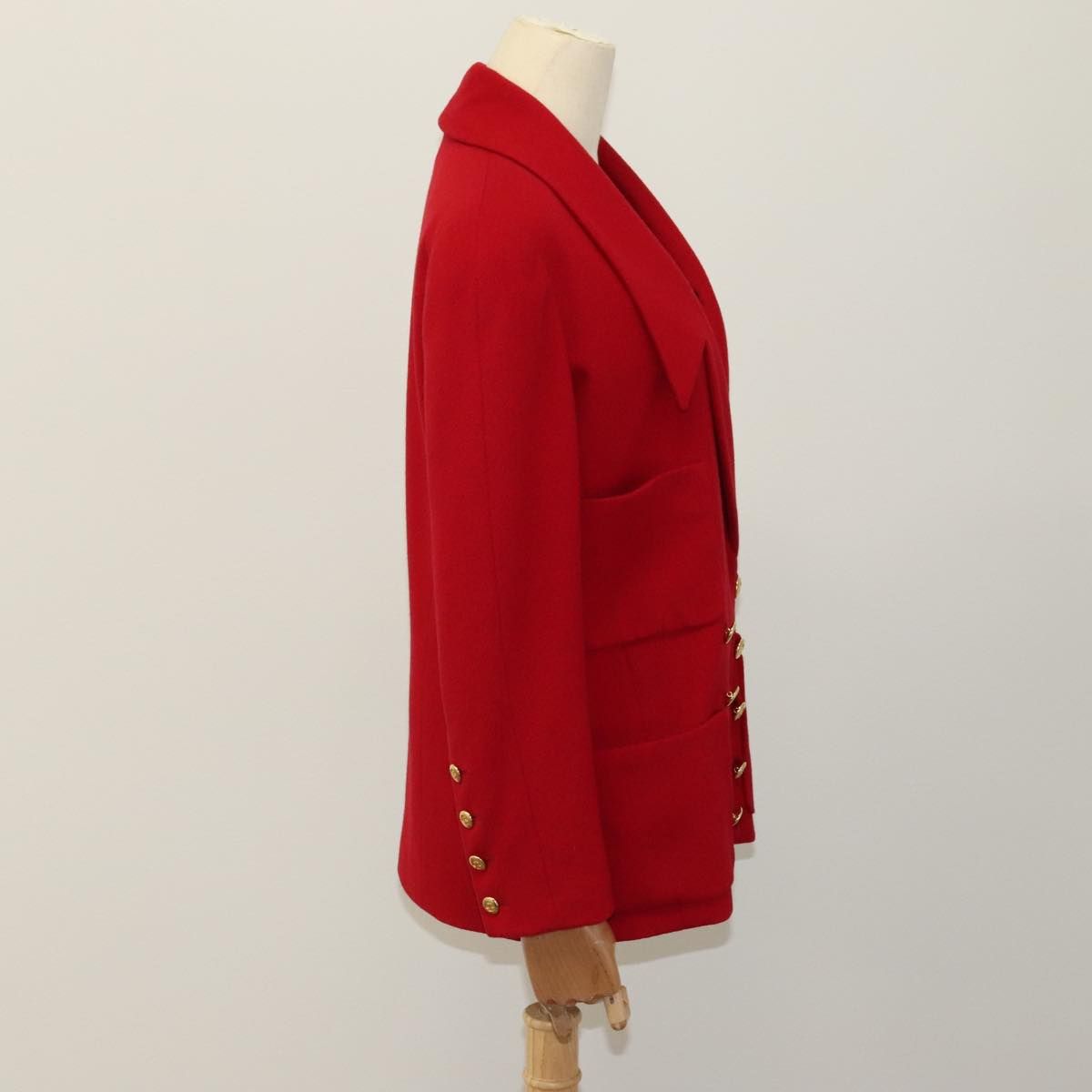Chanel Coat Jacket Cashmere Red Cc Auth