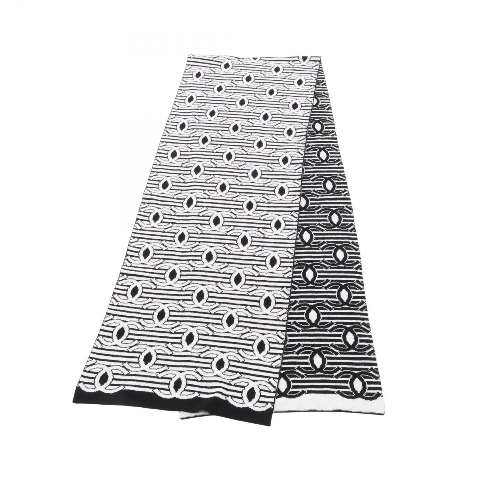 Chanel Black White Coco Mark Scarf Other Cashmere / Cotton 25ss