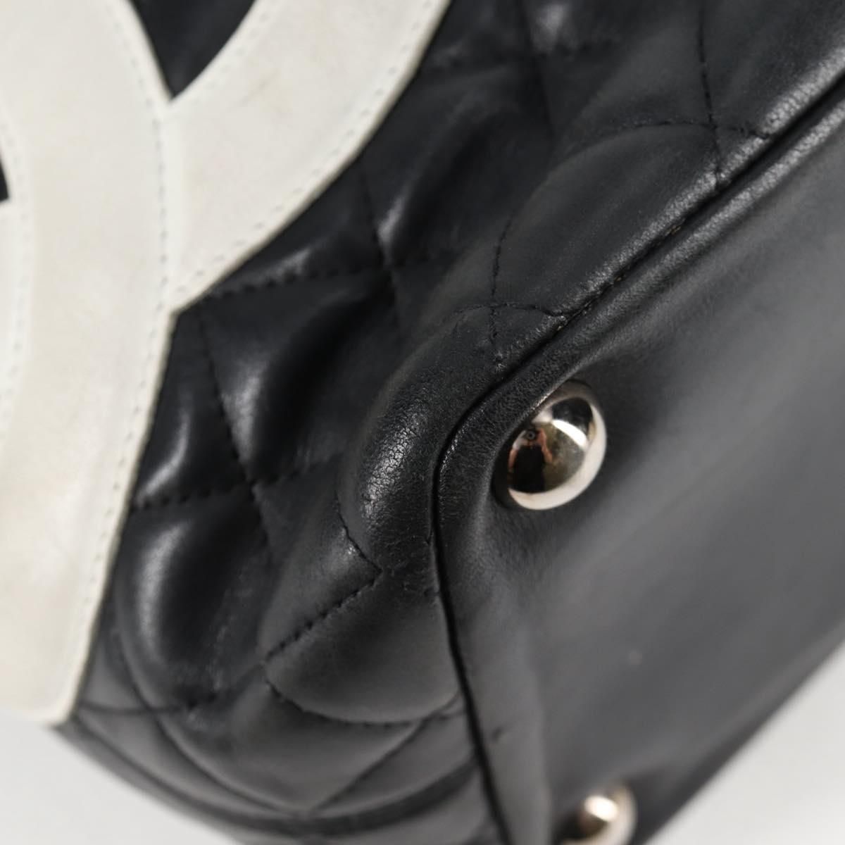 Chanel Cambon Line Matelasse Tote Bag Leather Black Silver Cc Auth