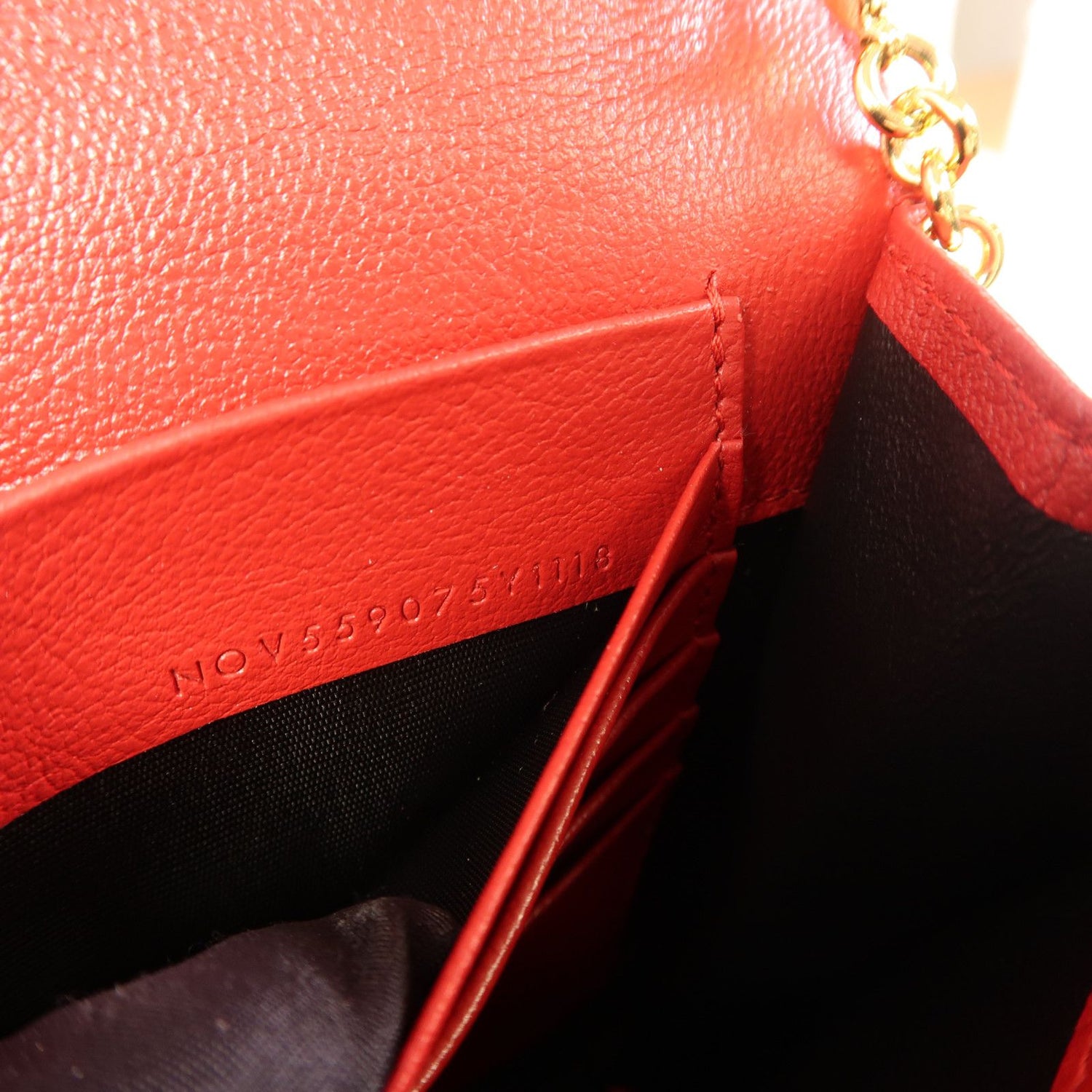 Saint Laurent Cowhide Leather Belle De Jour Wallet On Chain Golden Cross Shoulder Back Bag Red Calfsk