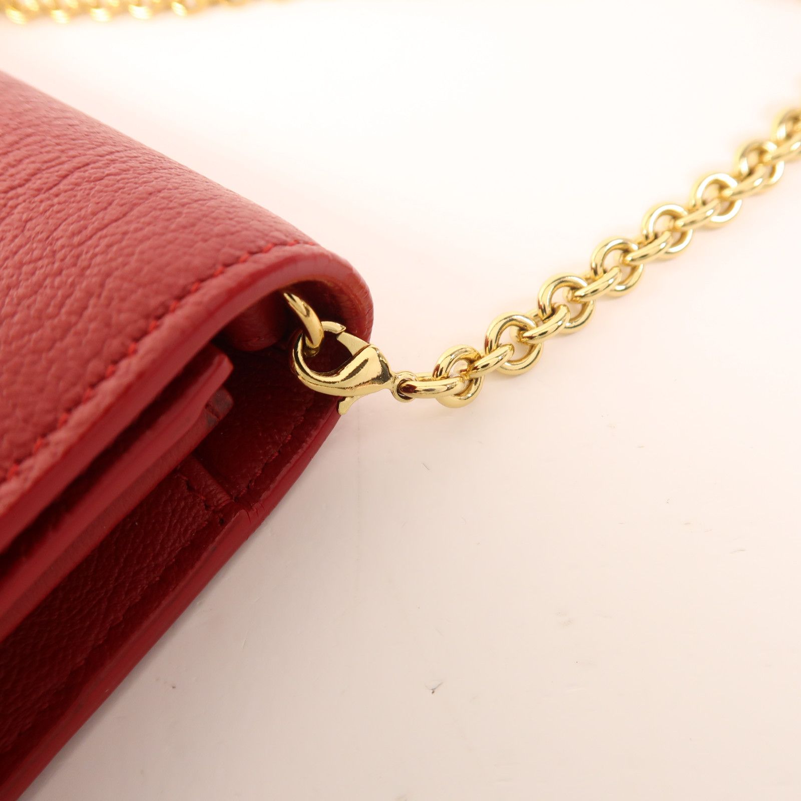 Saint Laurent Cowhide Leather Belle De Jour Wallet On Chain Golden Cross Shoulder Back Bag Red Calfsk