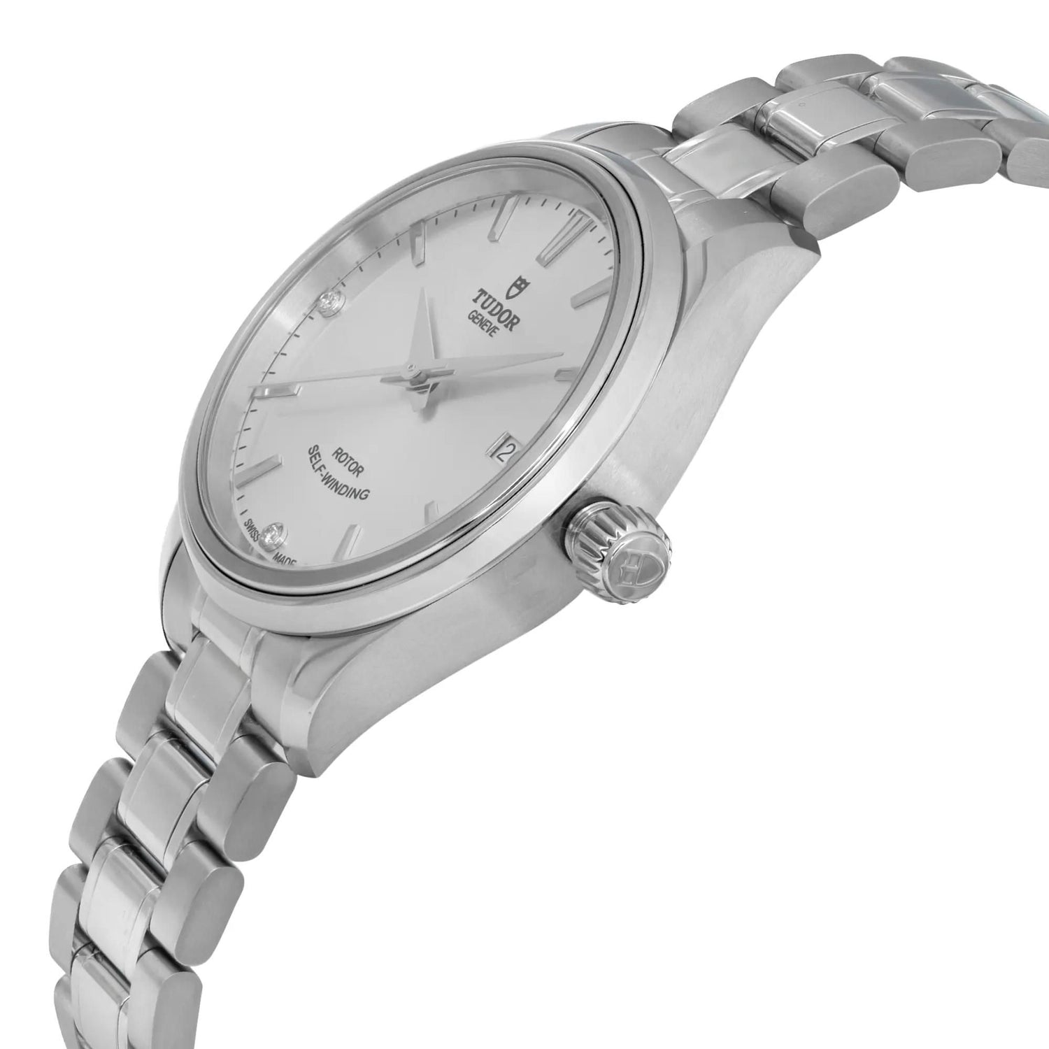 Tudor Style 34mm Stainless Steel Silver Diamond Dial Ladies Watch 12300
