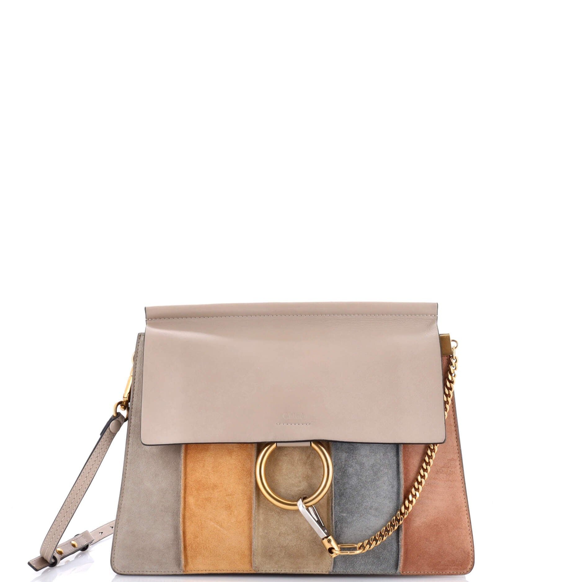 Chloe Faye Shoulder Bag Stitched Suede And Leather Medium