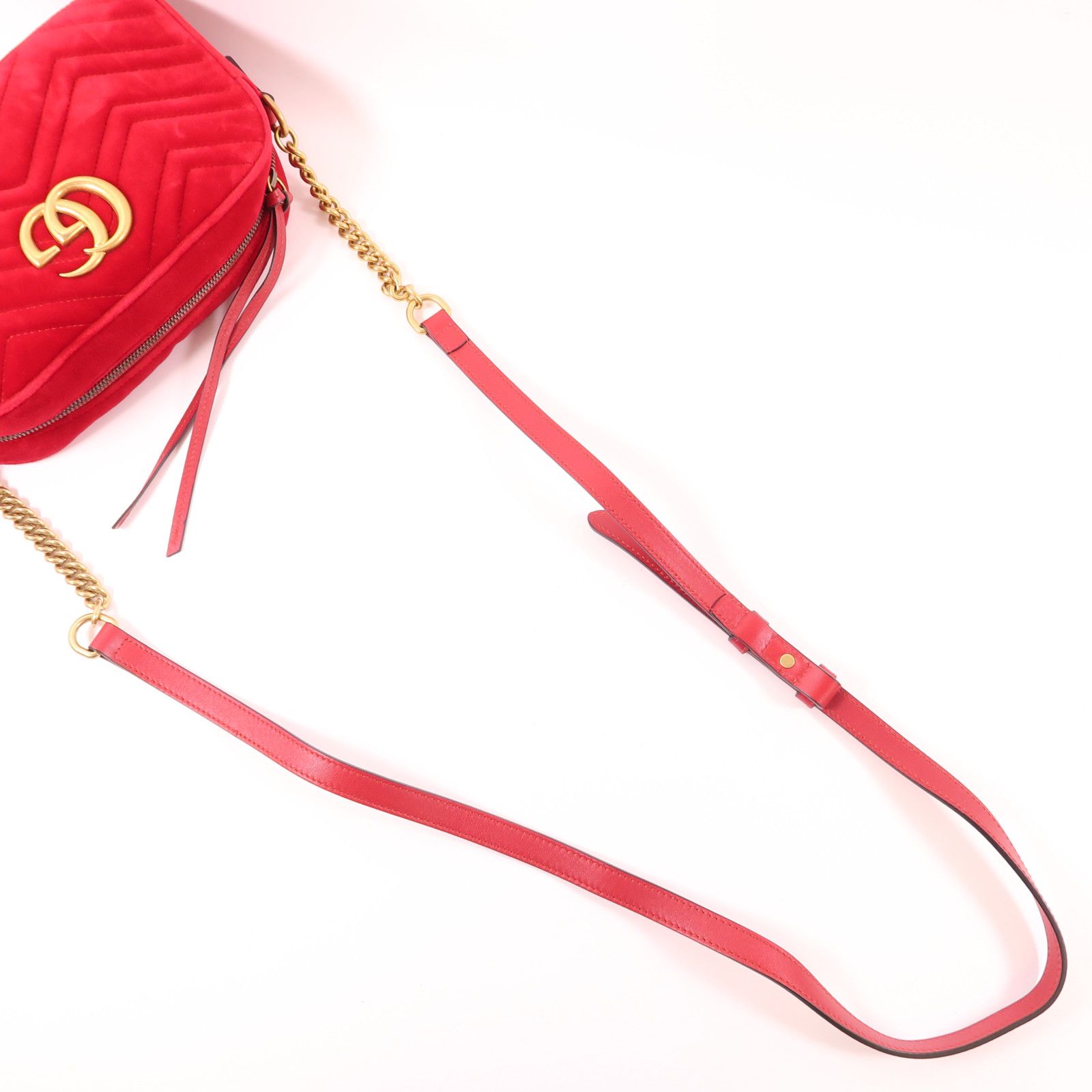 Gucci Velvet Matelasse Small GG Marmont Chain Shoulder Bag