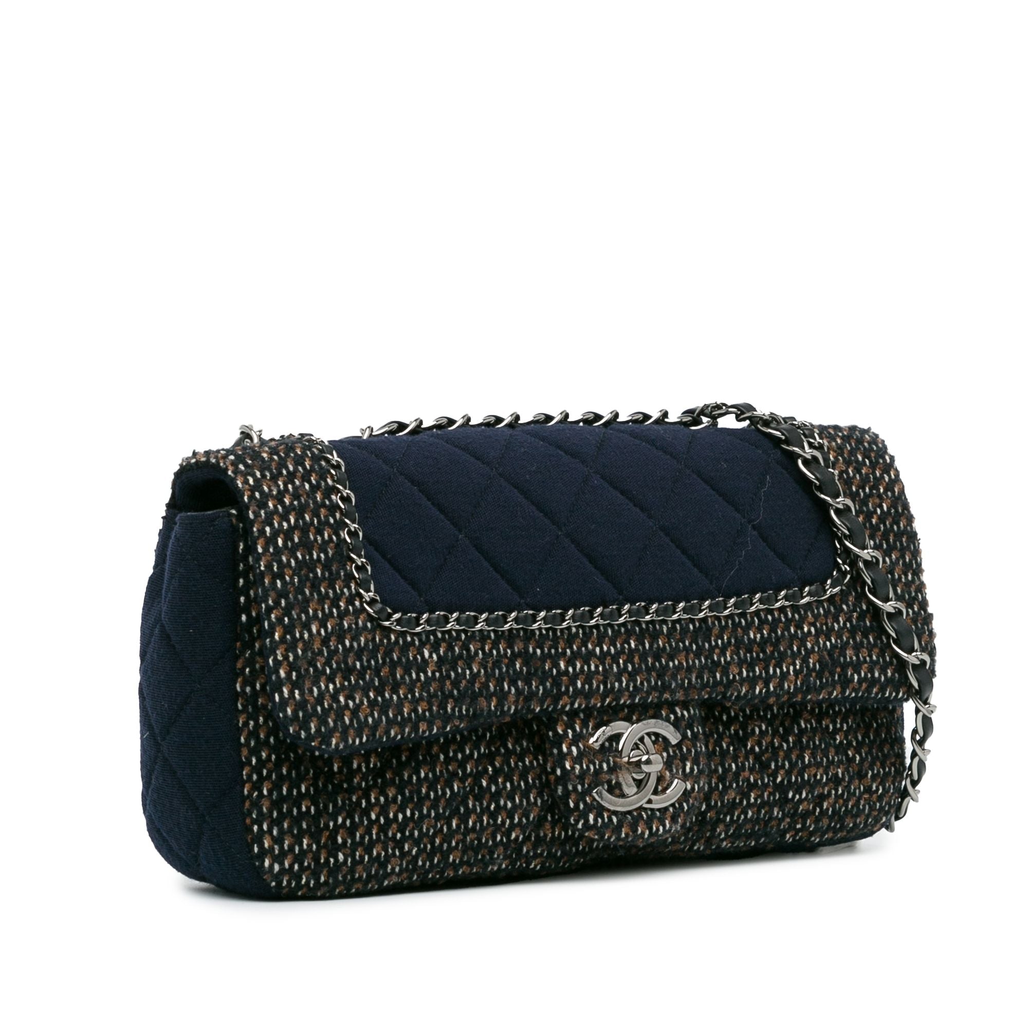 Chanel Small Jersey Tweed Flap Blue