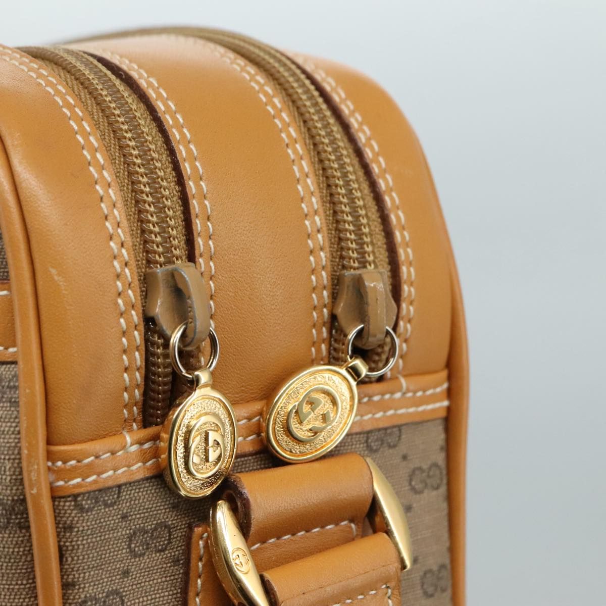 Gucci Micro Gg Supreme Shoulder Bag Pvc Beige Auth