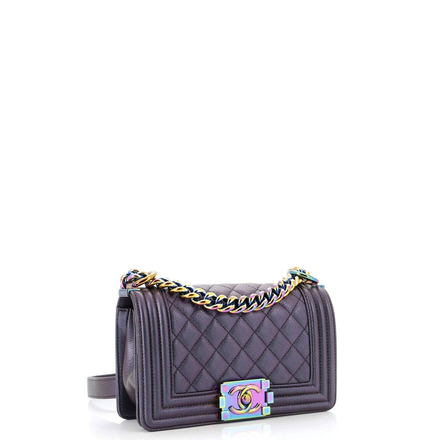 Chanel Boy Flap Bag Quilted Iridescent Goatskin Small