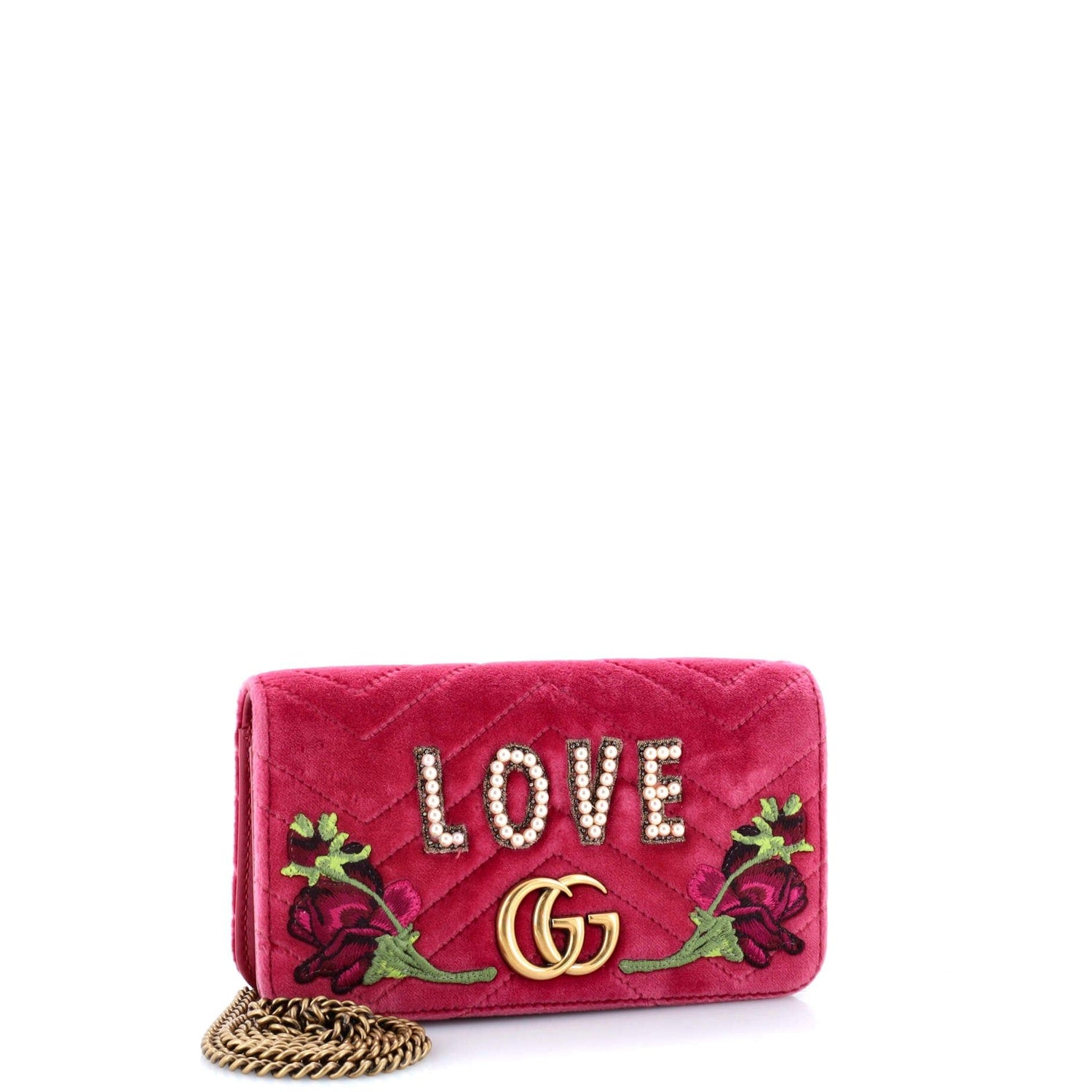 Gucci GG Marmont Chain Flap Bag Embroidered Matelasse Velvet Mini