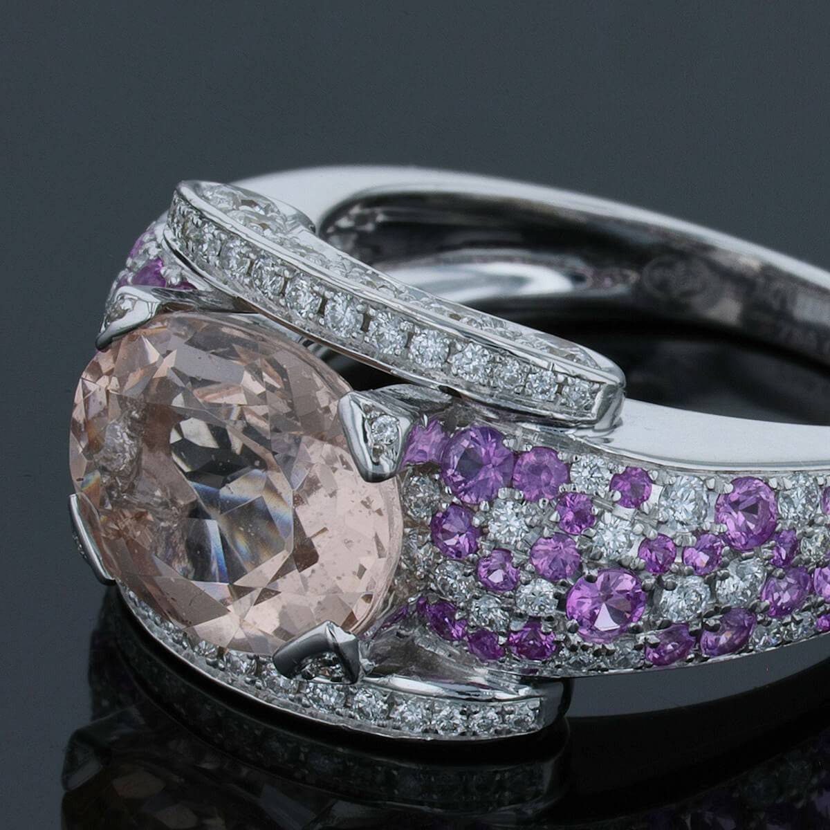 Mauboussin pink sapphires, morganite, diamonds and gold ring