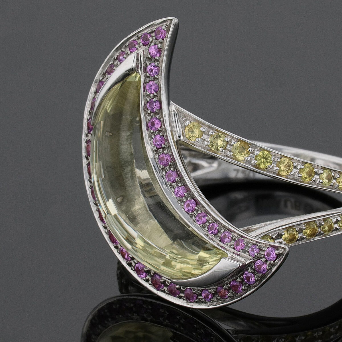 Mauboussin Subtil Songe prasiolite, pink sapphires and gold ring