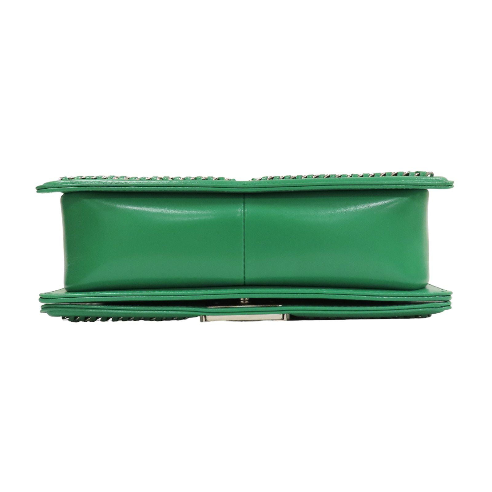 Chanel Matelasse Boy 25 Shoulder Bag Calfskin Green Sliver Tone Metal