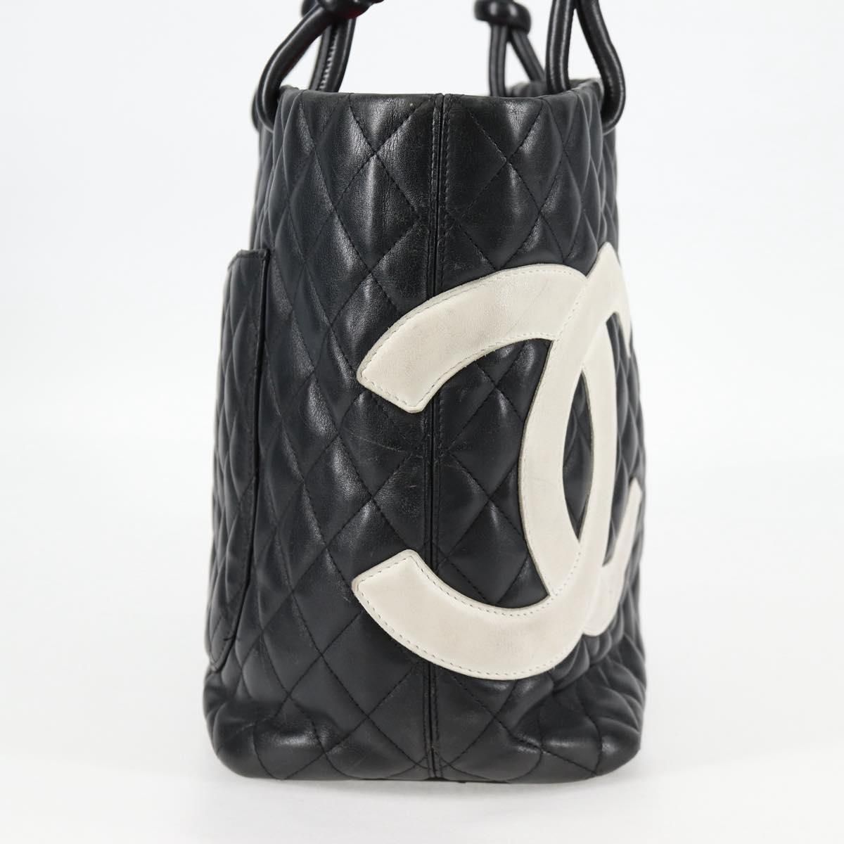 Chanel Cambon Line Matelasse Tote Bag Leather Black Silver Cc Auth