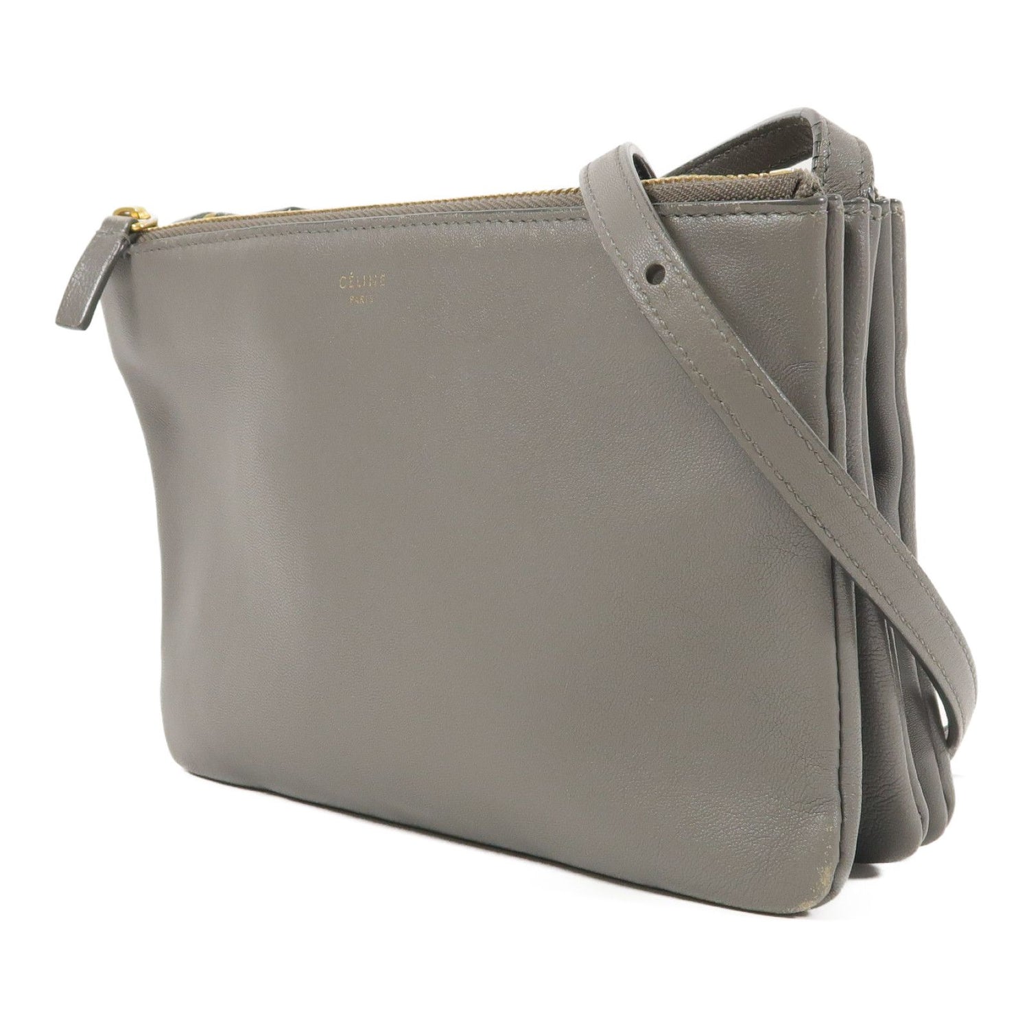 Celine Sheepskin Leather Trio Shoulder Bag Gray Grey Lambskin (sheep Leather)
