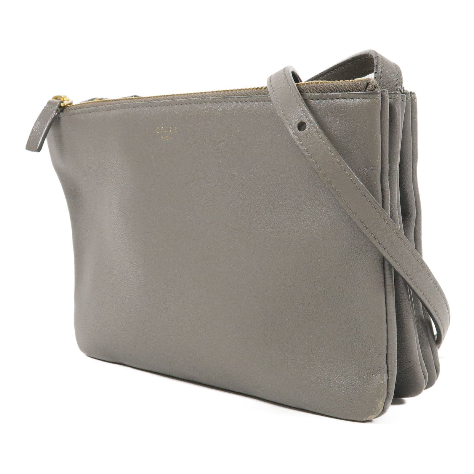 Celine Sheepskin Leather Trio Shoulder Bag Gray Grey Lambskin (sheep Leather)