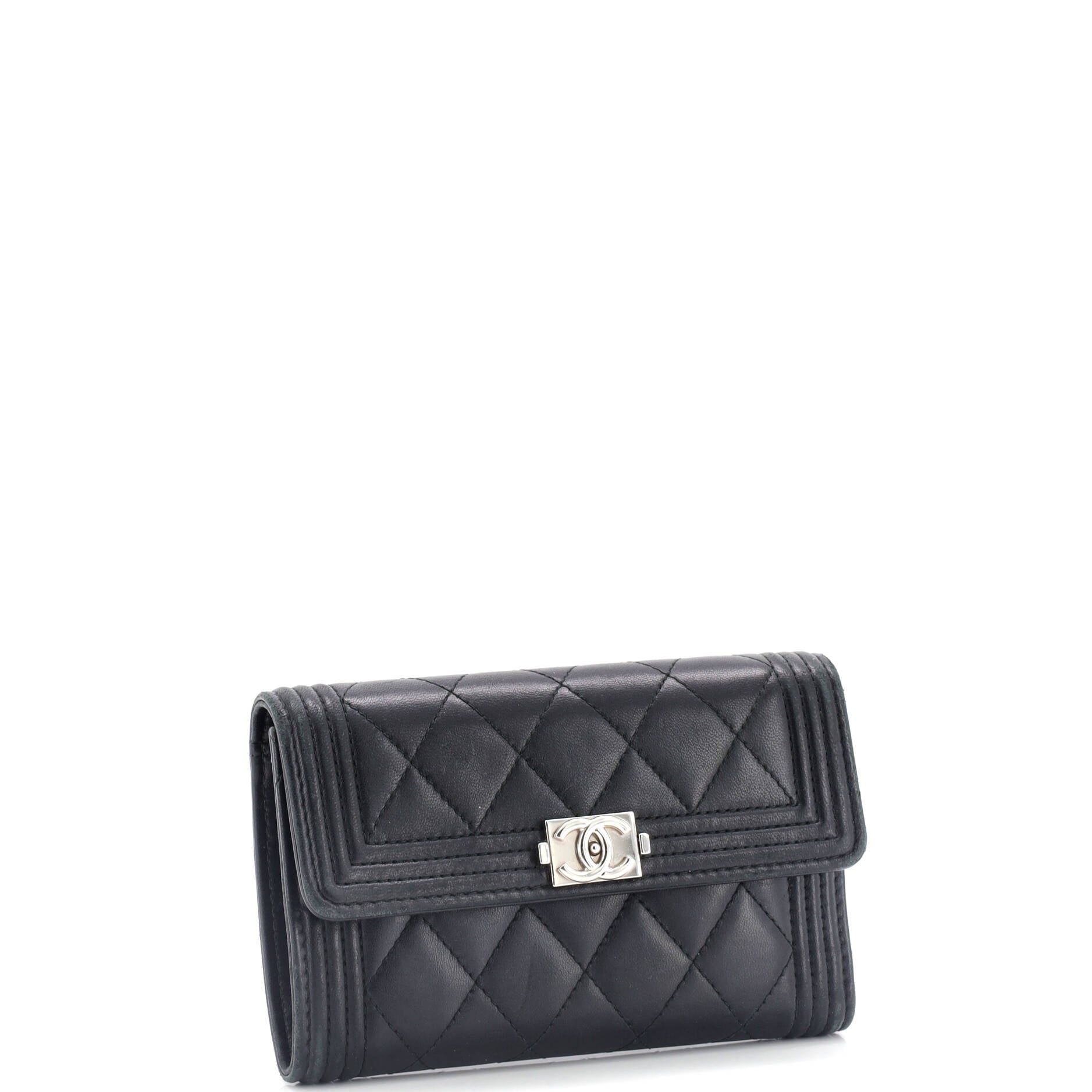 Chanel Boy Trifold Flap Wallet Quilted Lambskin Medium